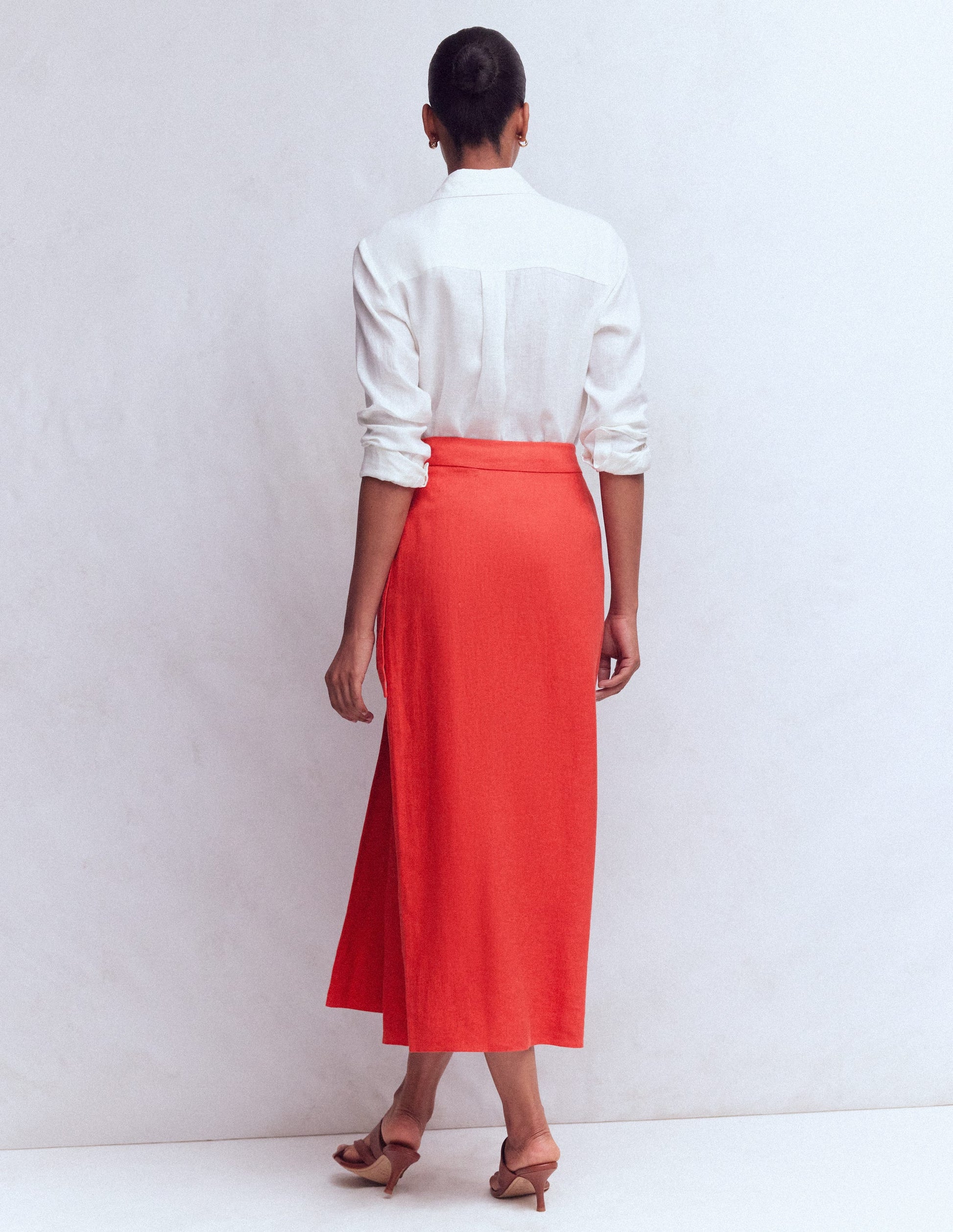 Dimitra Linen Column Skirt-Red Coral-4