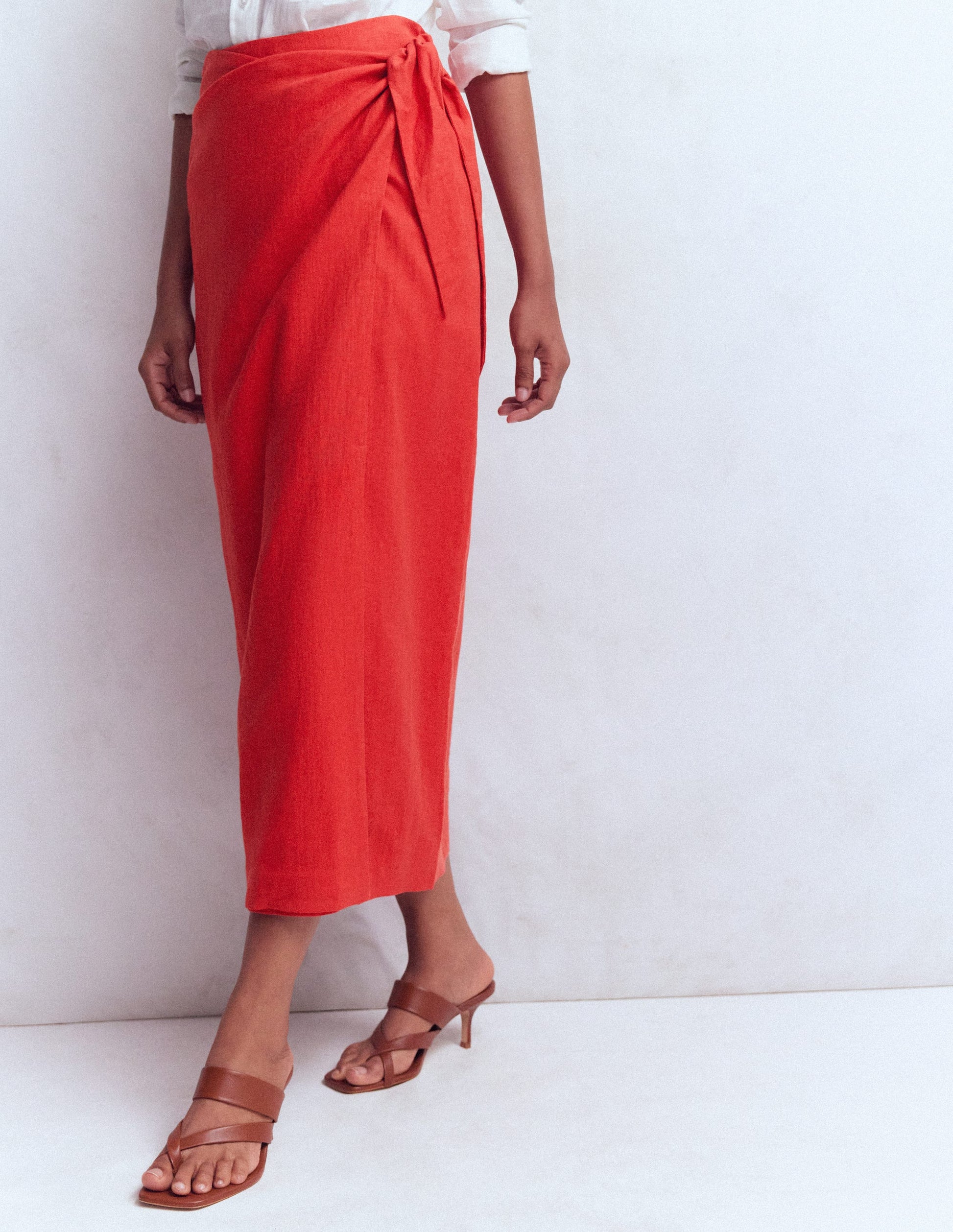 Dimitra Linen Column Skirt-Red Coral-5