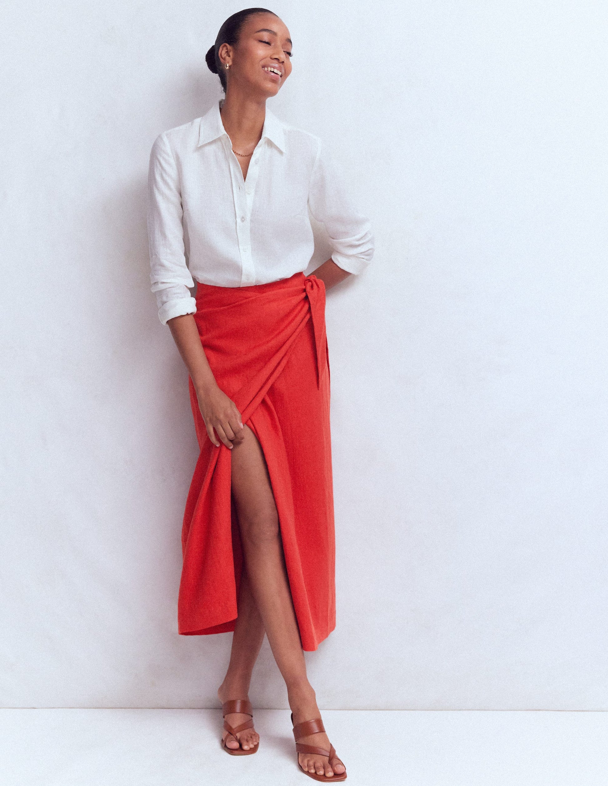 Dimitra Linen Column Skirt-Red Coral-6