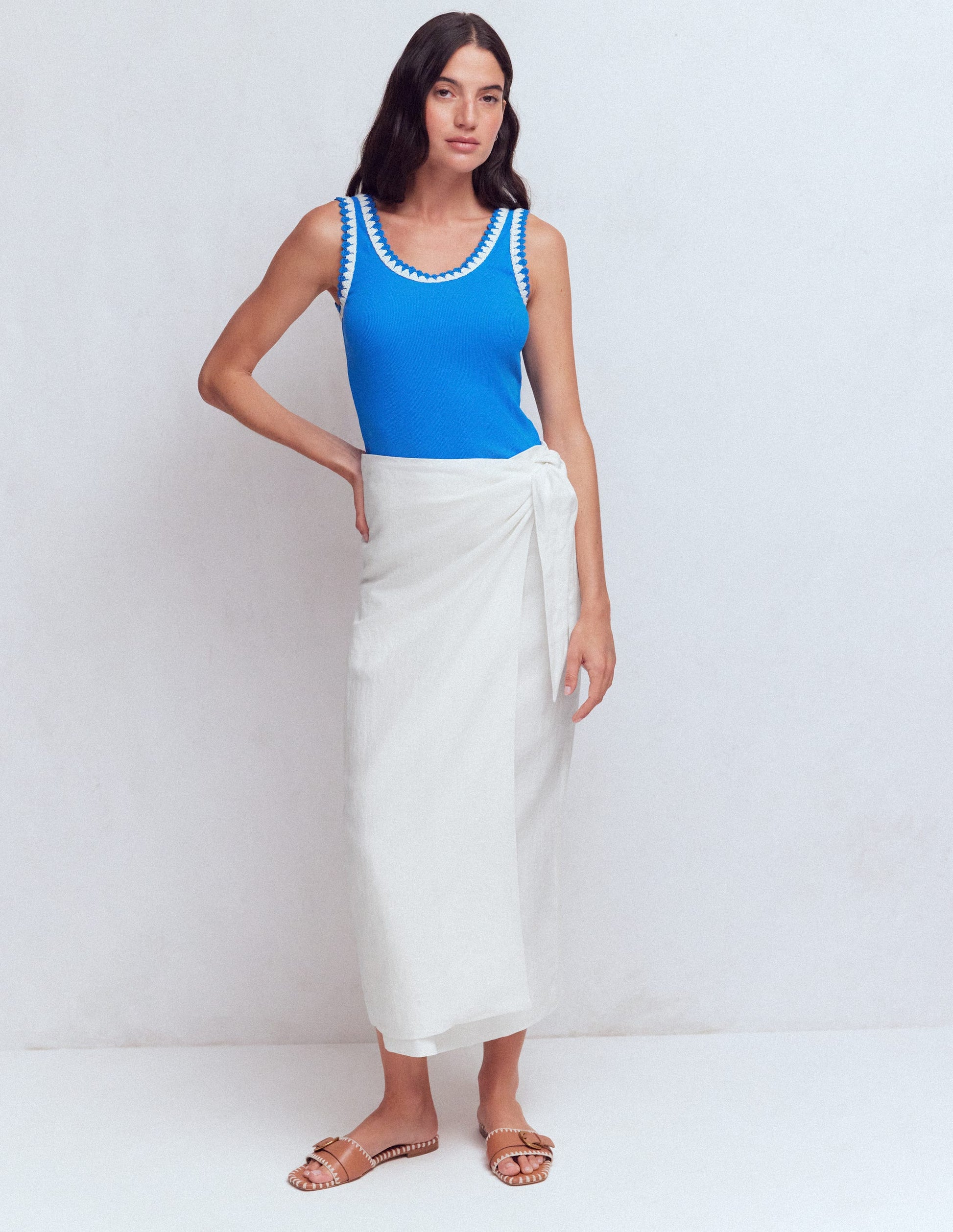 Dimitra Linen Column Skirt-White-1