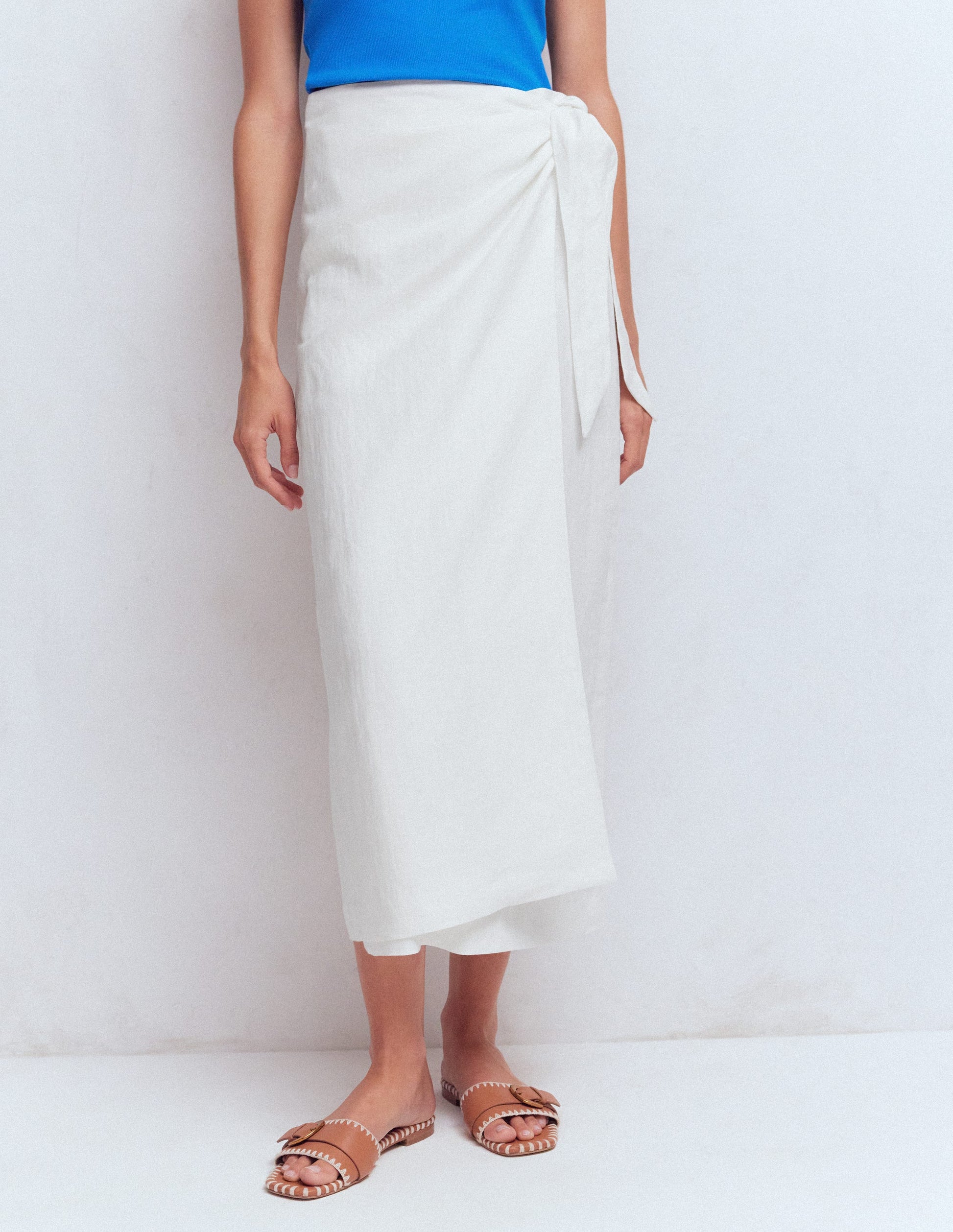 Dimitra Linen Column Skirt-White-4