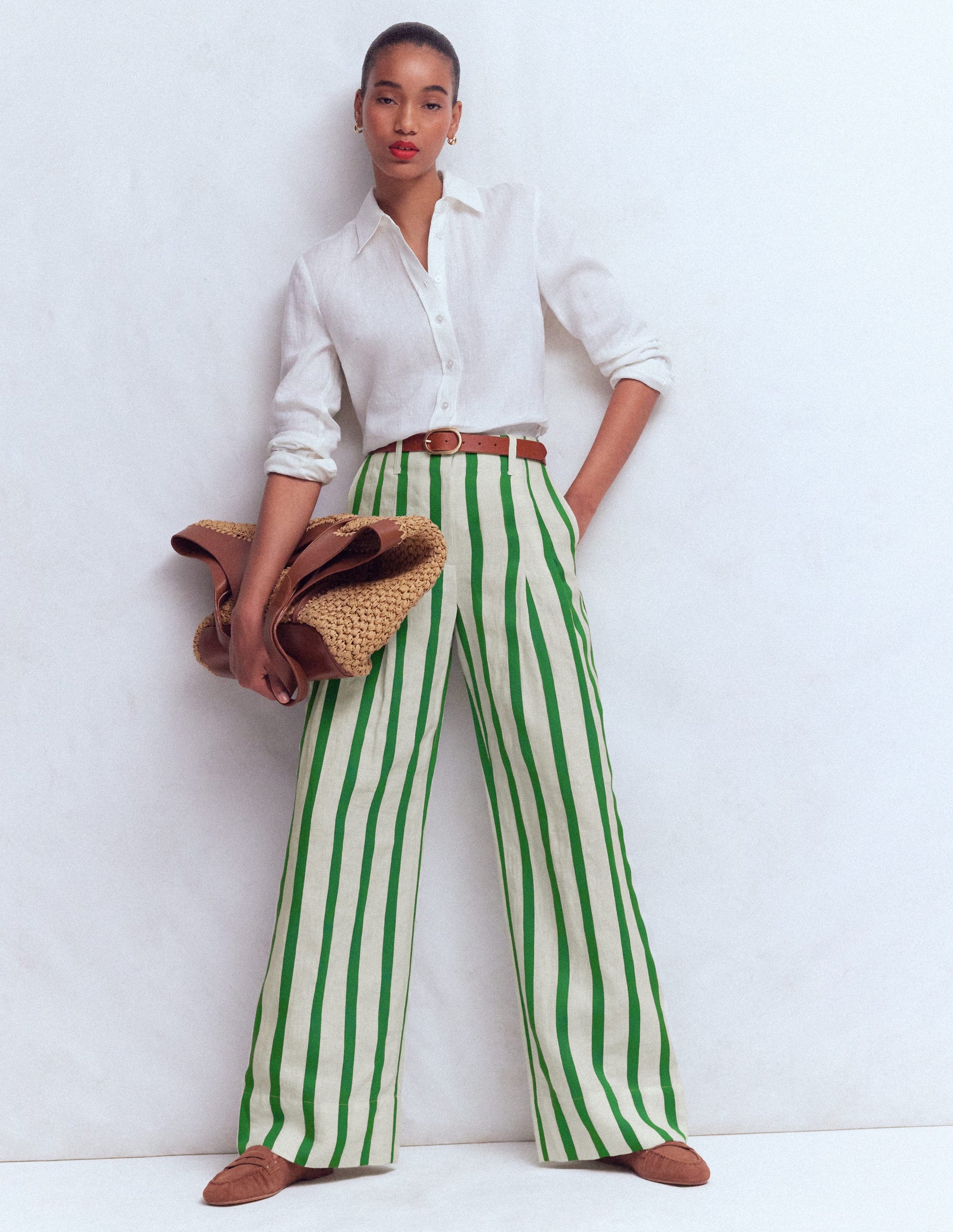 Mayfair Linen Pants-Ivory, Fresh Green Stripe-1