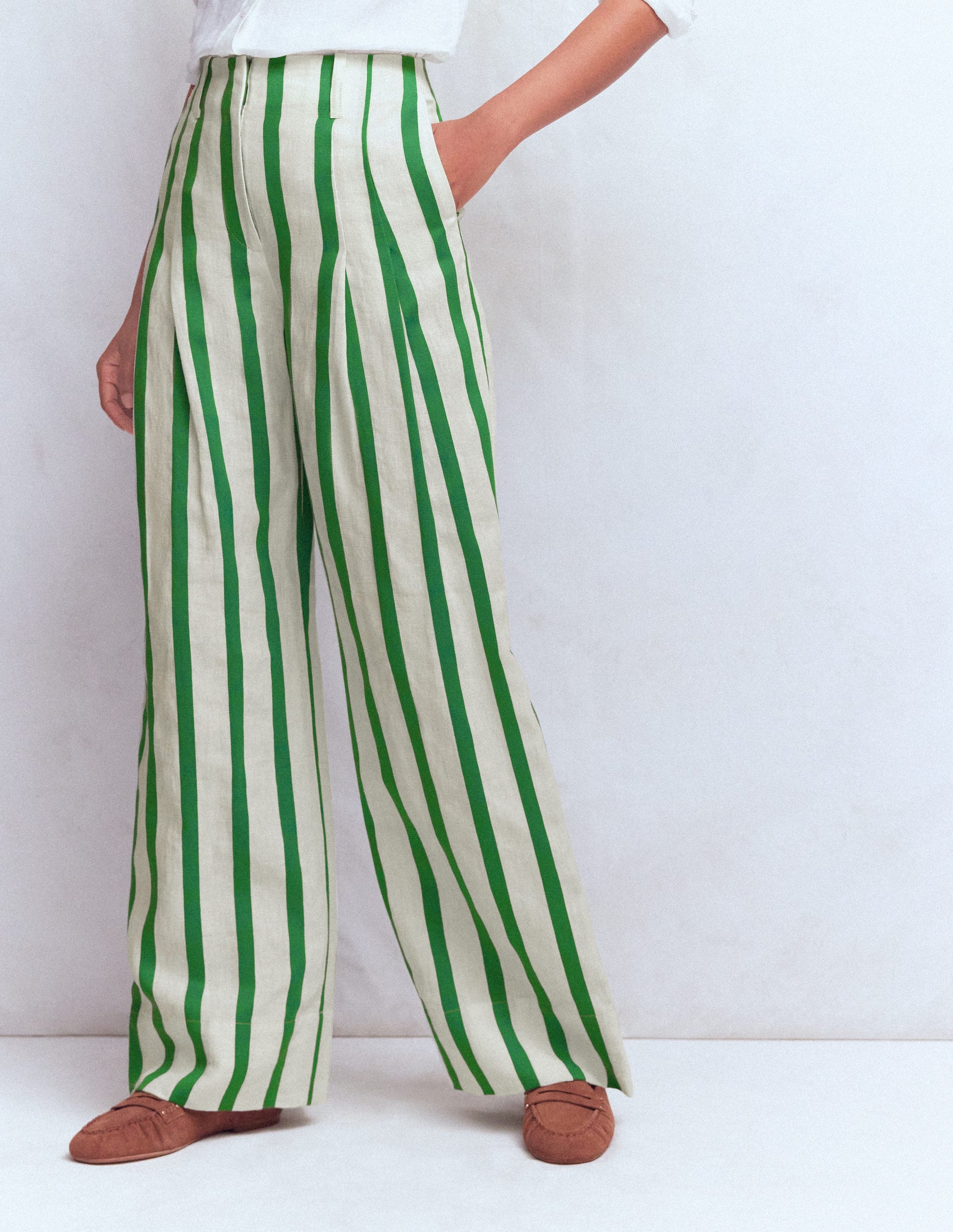 Mayfair Linen Pants-Ivory, Fresh Green Stripe-4