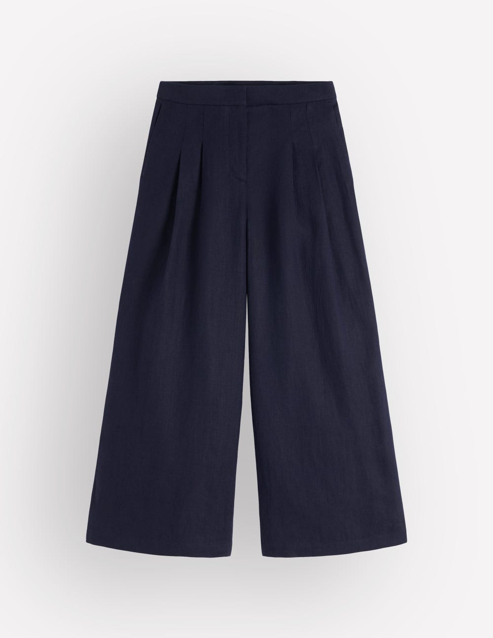 Pleated Linen Culotte-Navy - Image 5