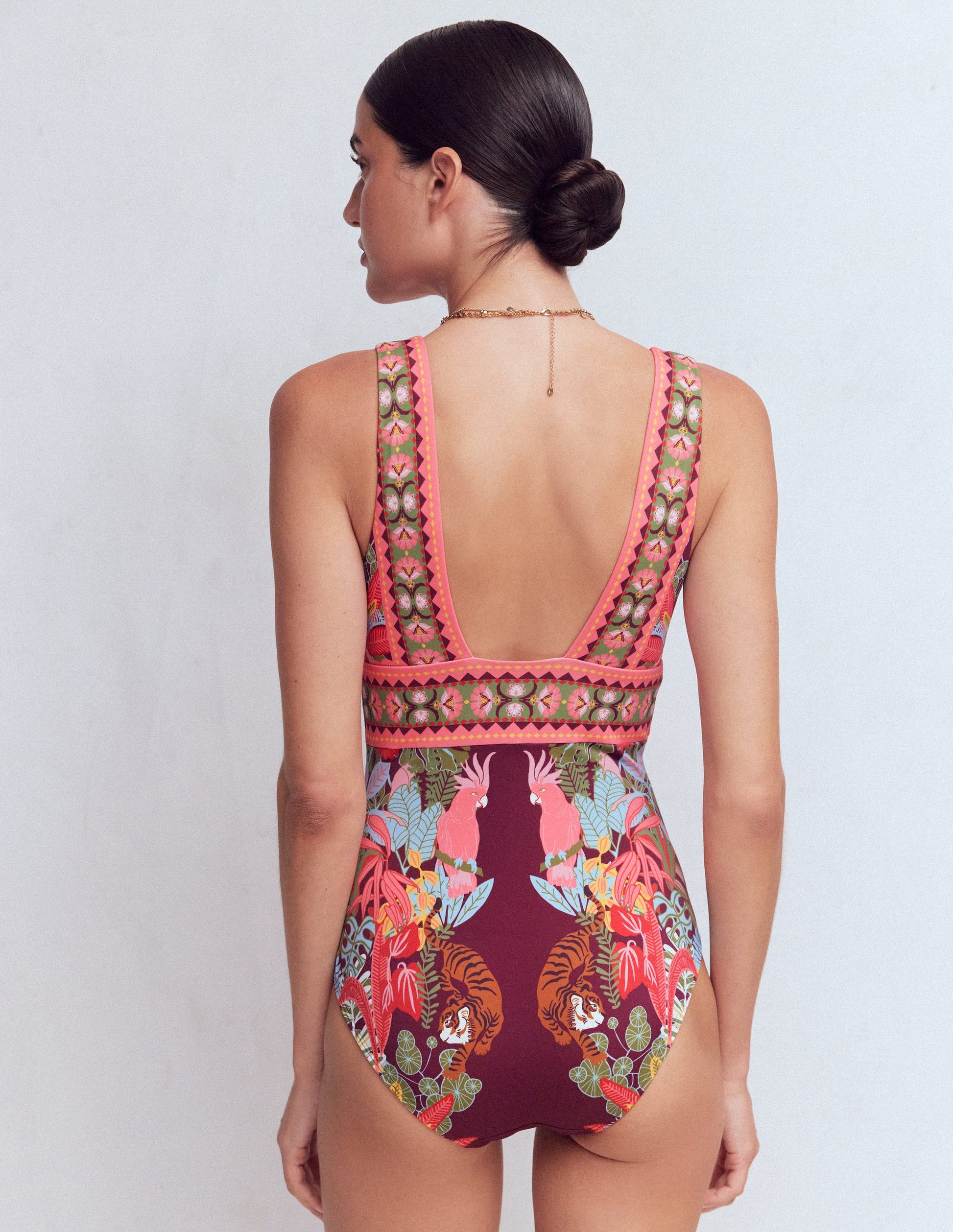 Porto V-neck Swimsuit-Chocberry, Tropical Safari-5