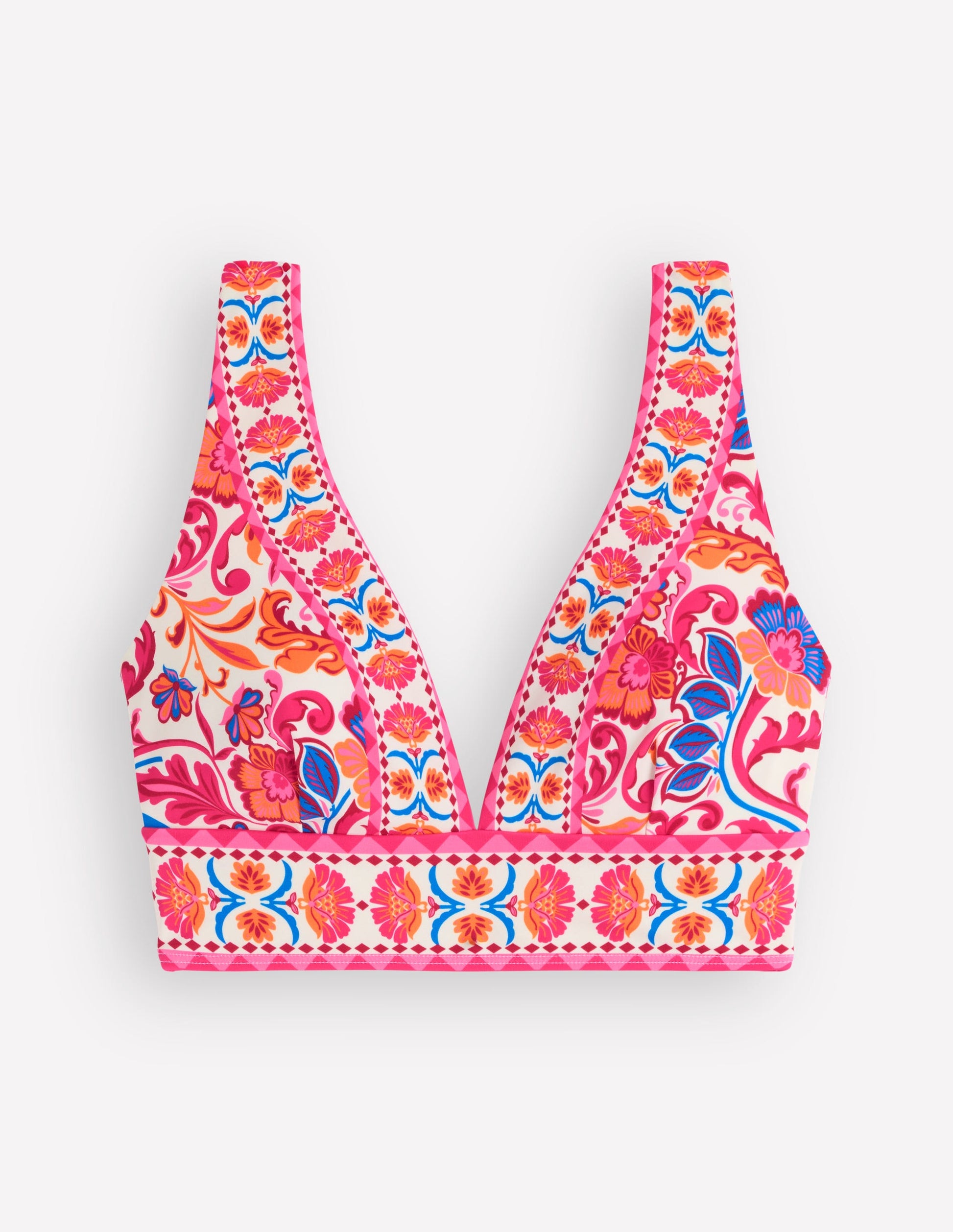 Porto V-neck Bikini Top-Pink Power, Flourishing Meadow-6