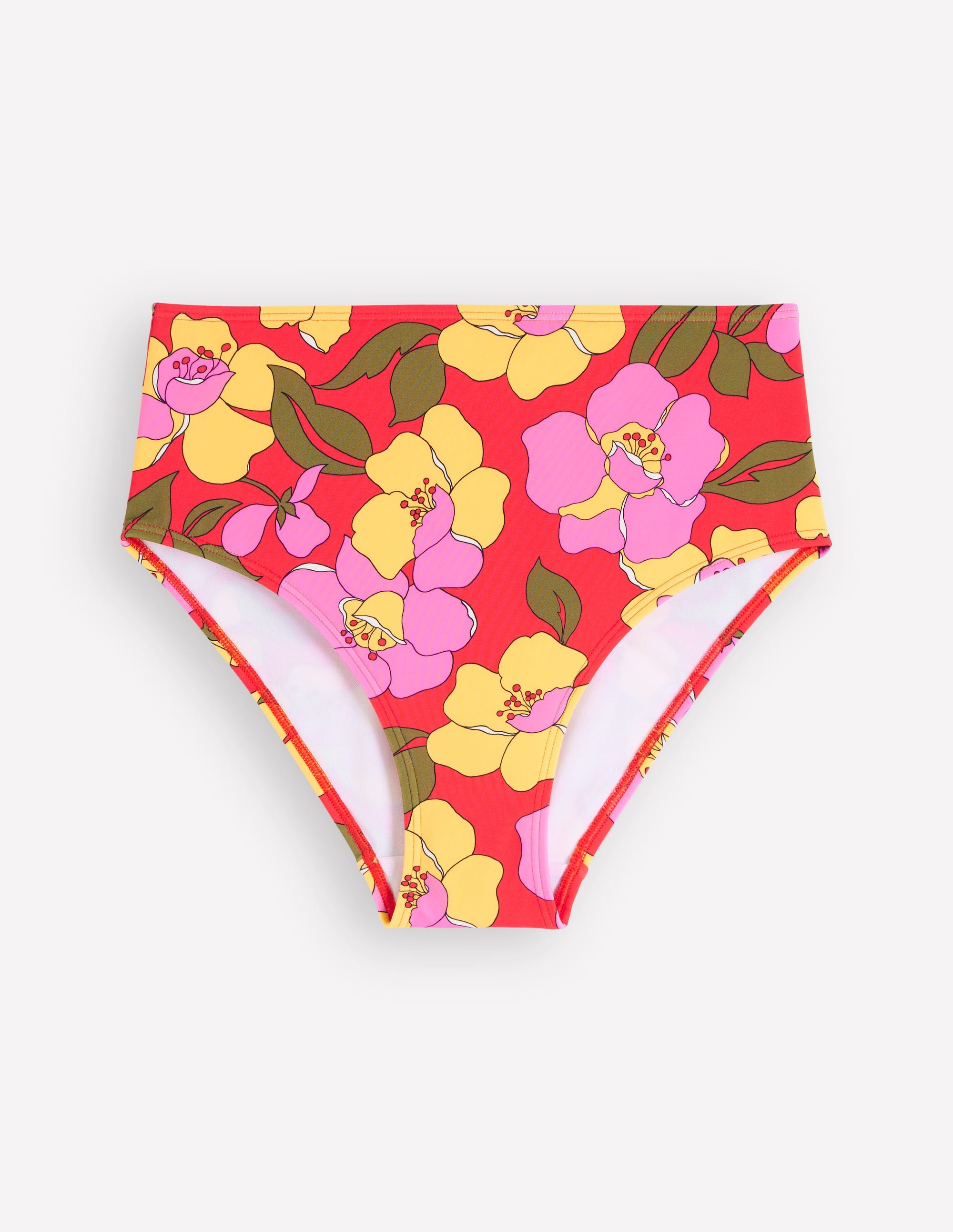 High Waisted Bikini Bottoms-Red, Radiant Bloom - Image 7