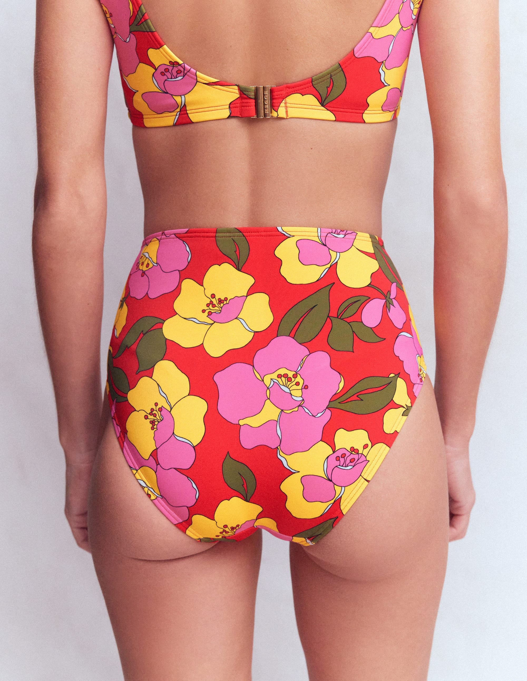 High Waisted Bikini Bottoms-Red, Radiant Bloom - Image 4