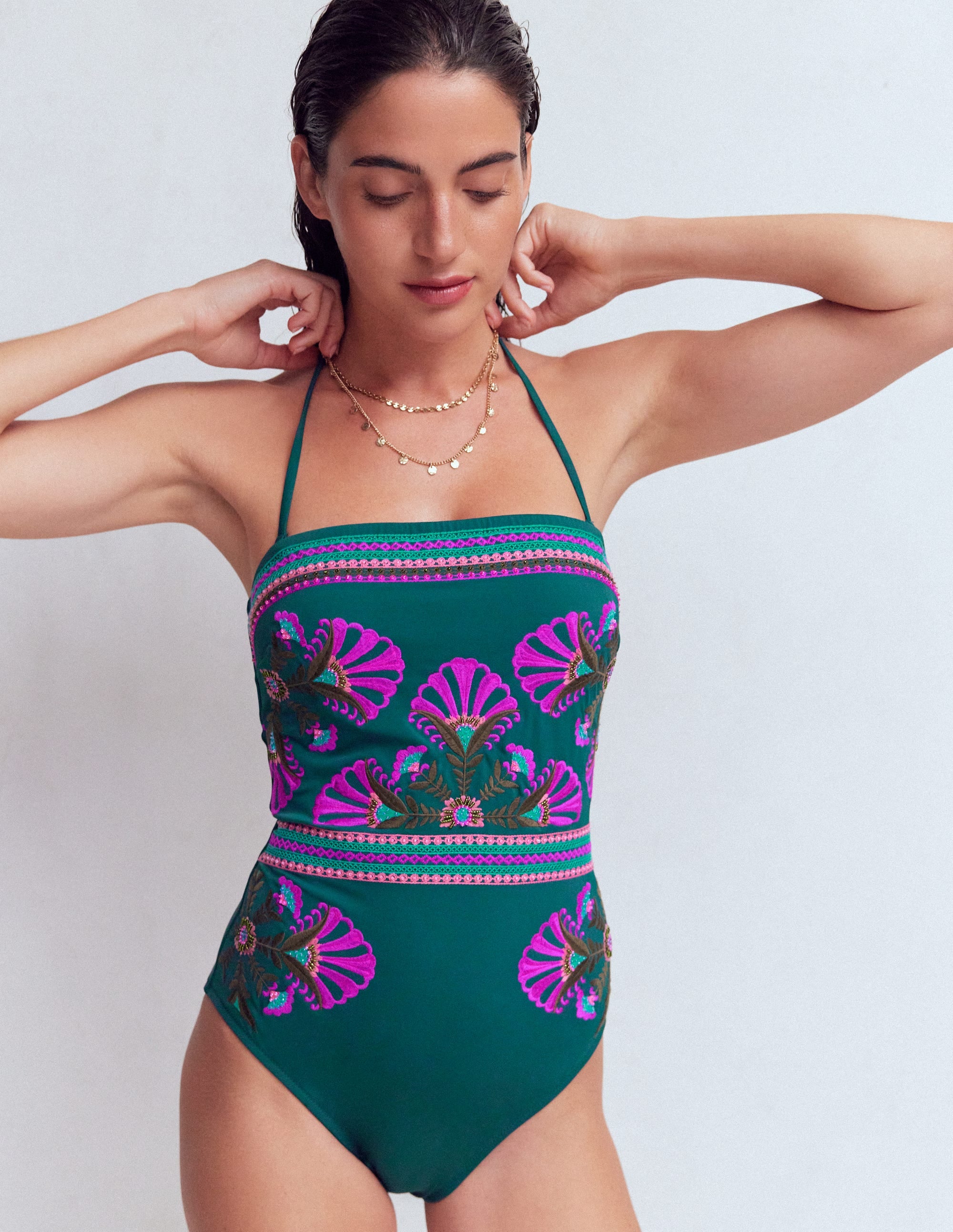 Paros Bandeau Swimsuit-Atlantic Blue, Embroidery - Image 1