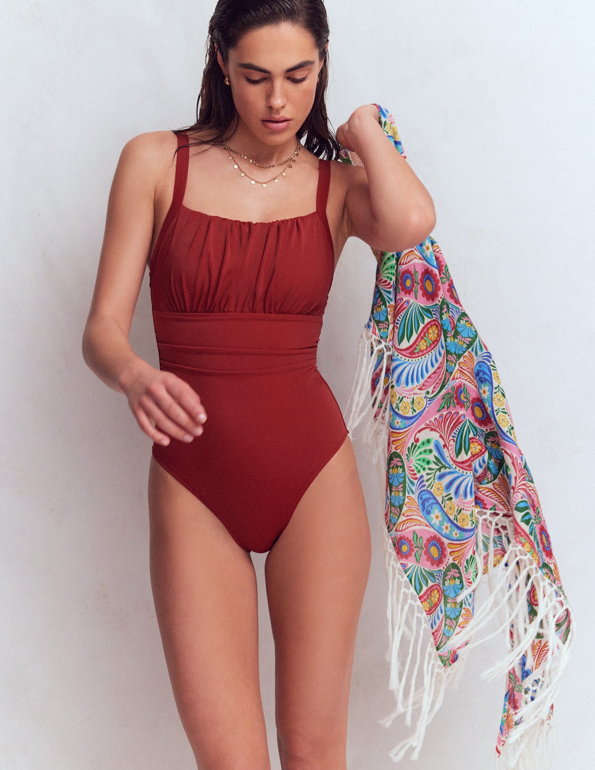 Skiathos Ruched Panel Swimsuit-Paprika - Image 1