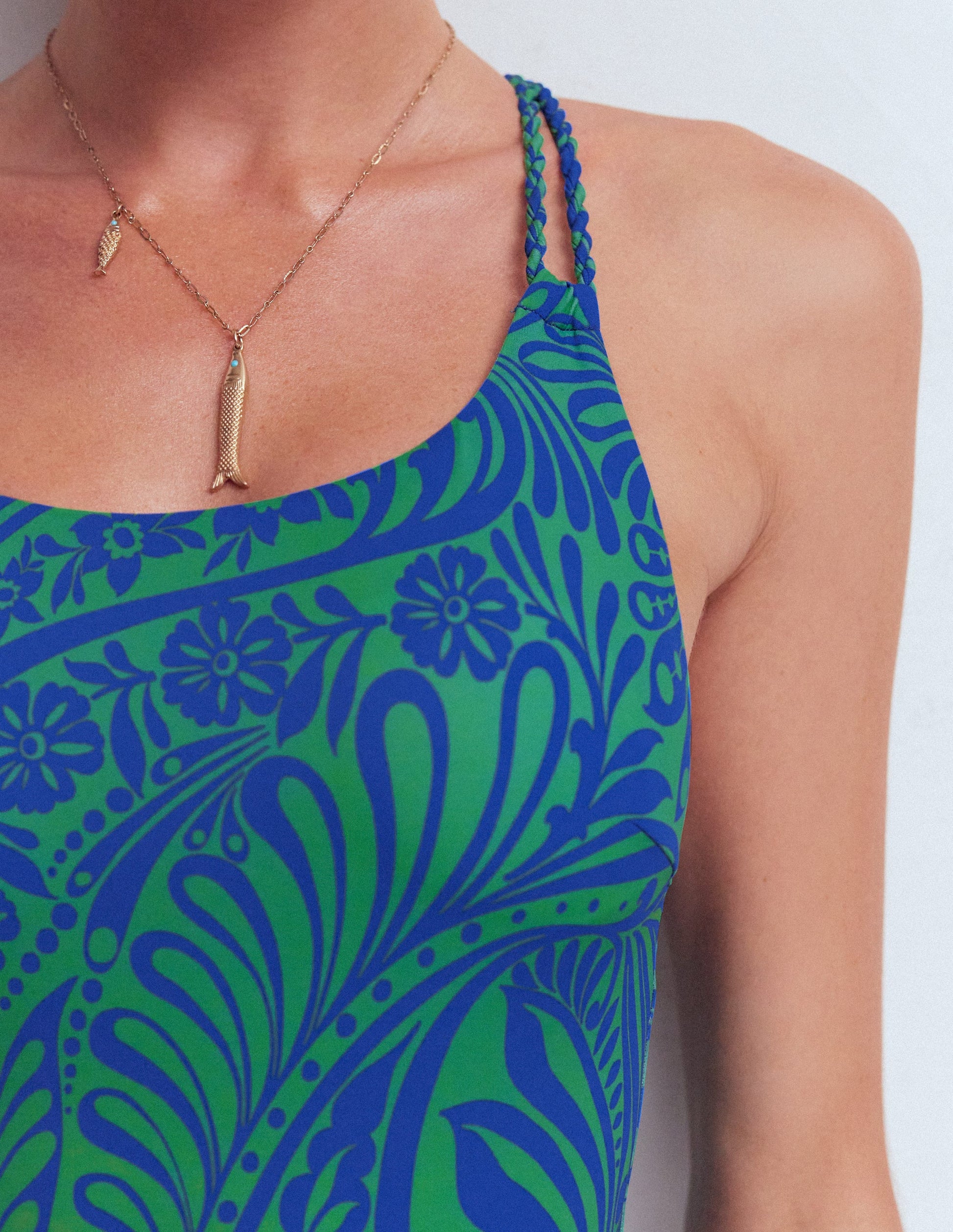 Twist Strap Swimsuit-Blue, Enchanted Paisley-2