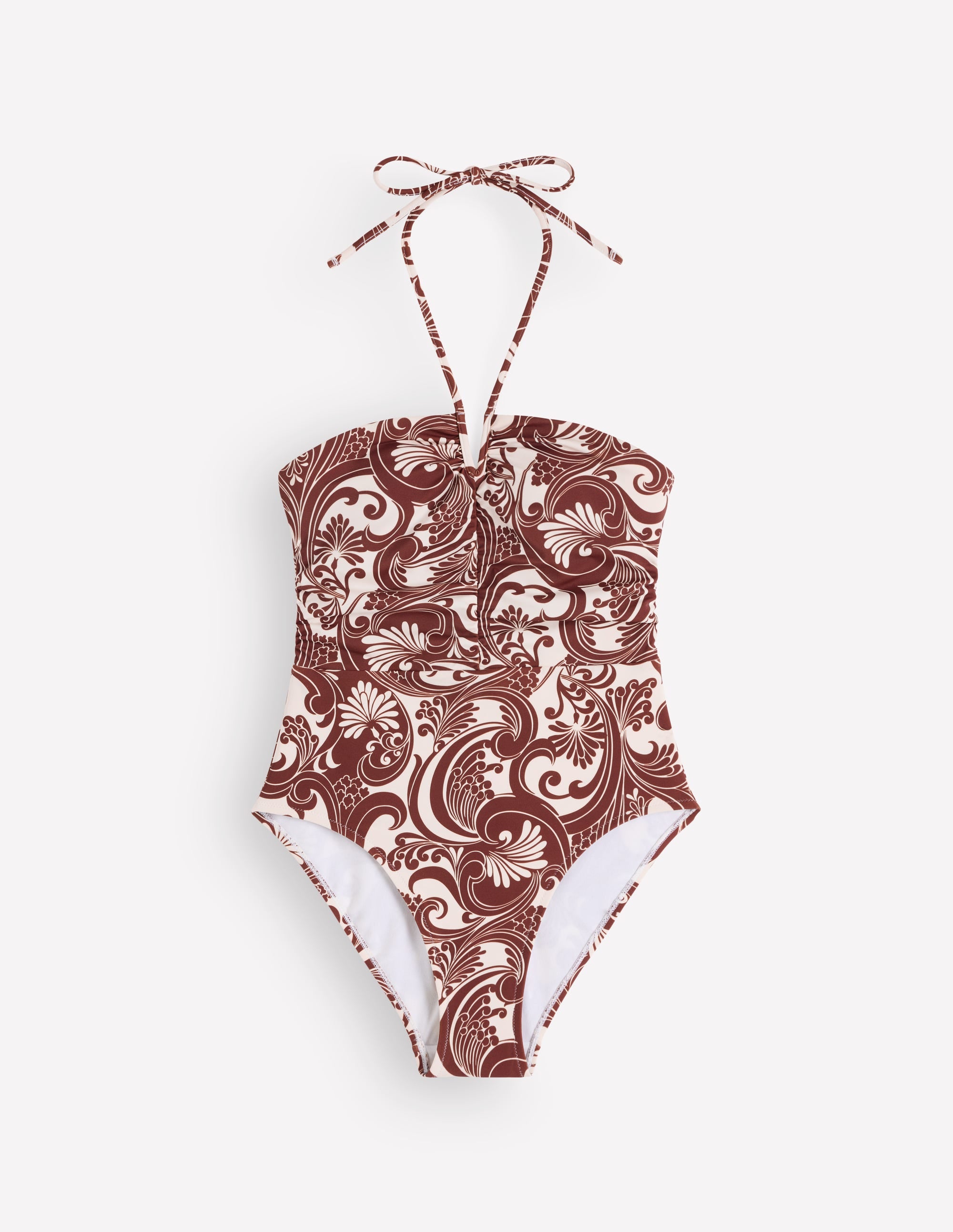 Gather String Swimsuit-Hot Chocolate, Foliage Whirl - Image 6