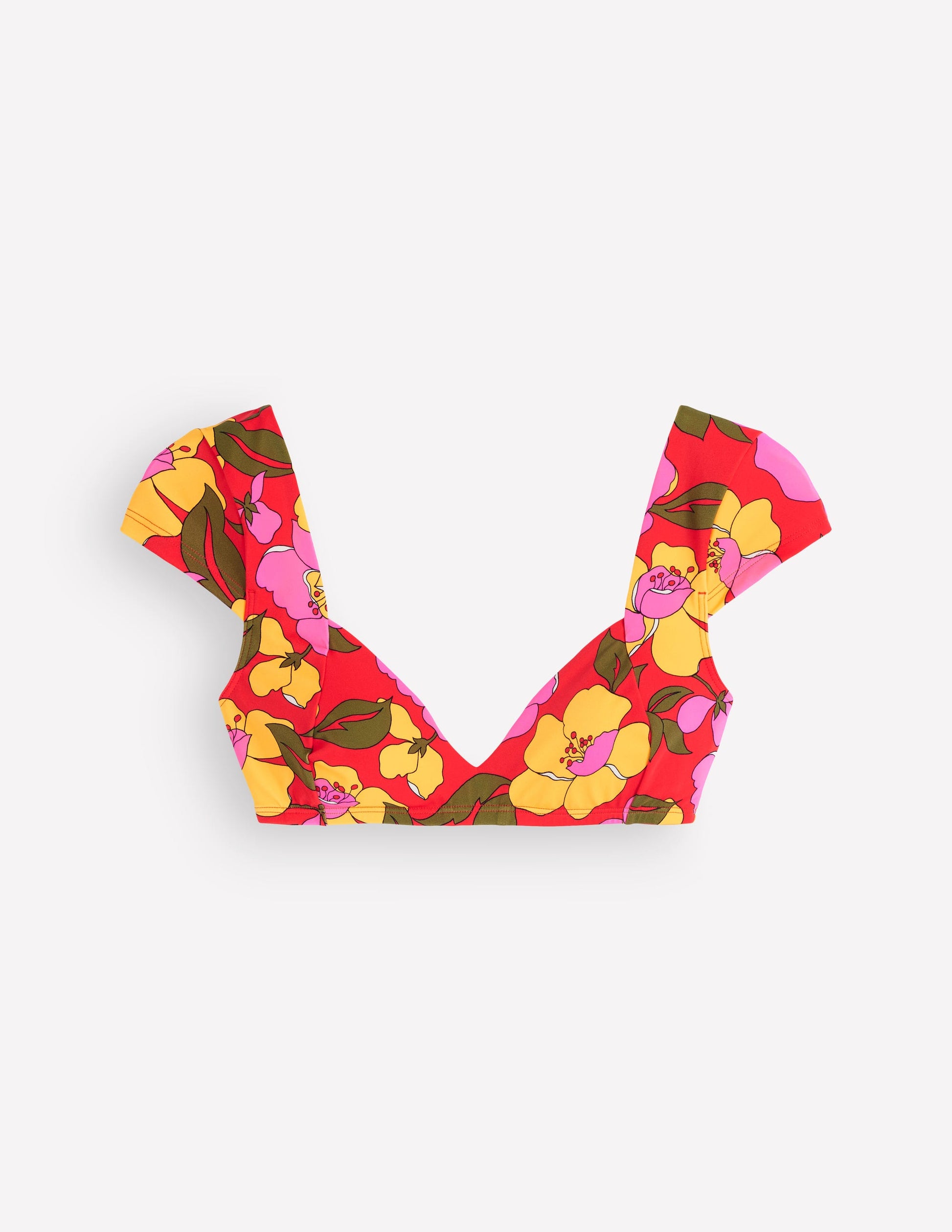 Sweetheart Sleeve Bikini Top-Red, Radiant Bloom-7