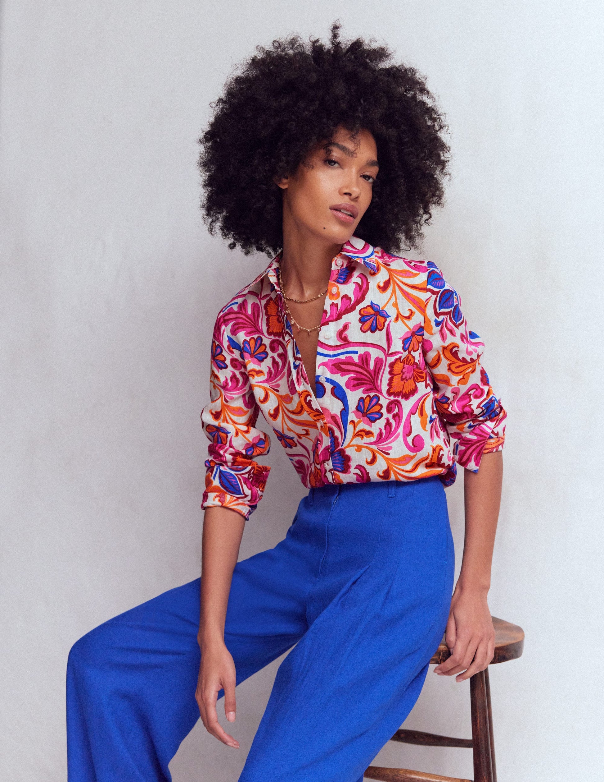 Sienna Linen Shirt-Pink Power, Flourishing Meadow-2