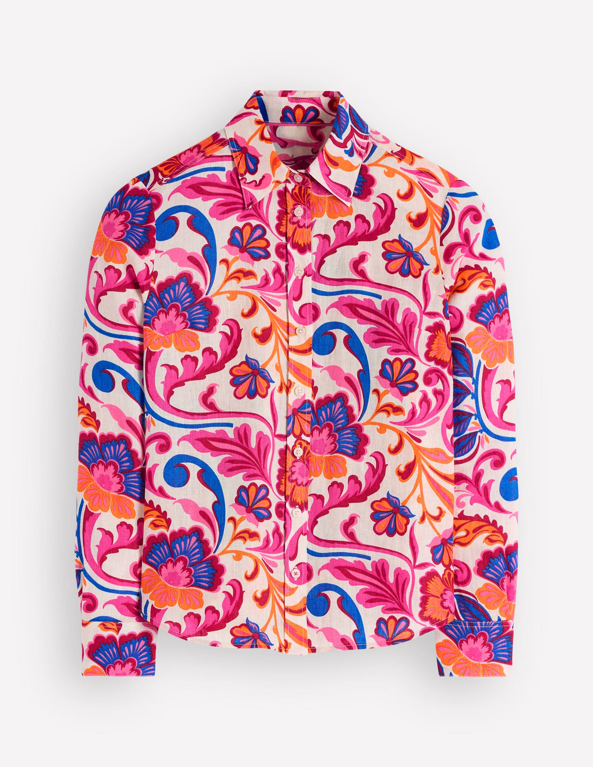 Sienna Linen Shirt-Pink Punch, Flourishing Meadow - Image 6