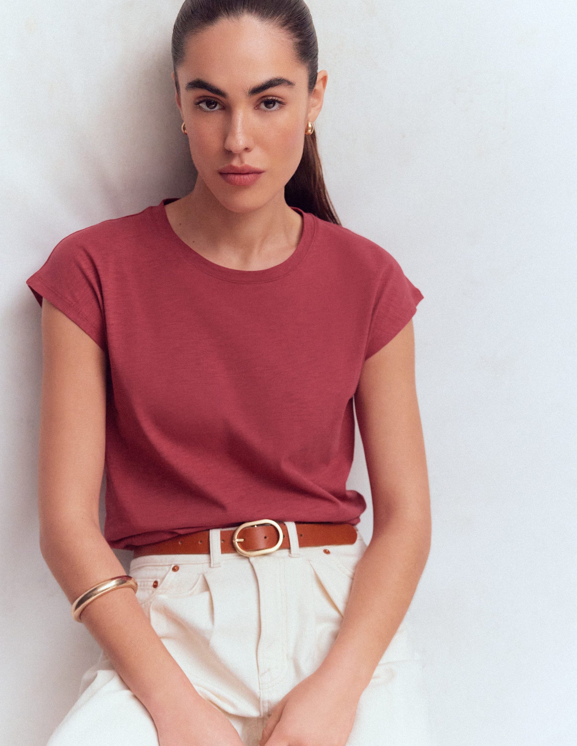 Louisa Slub T-Shirt-Earth Red-1
