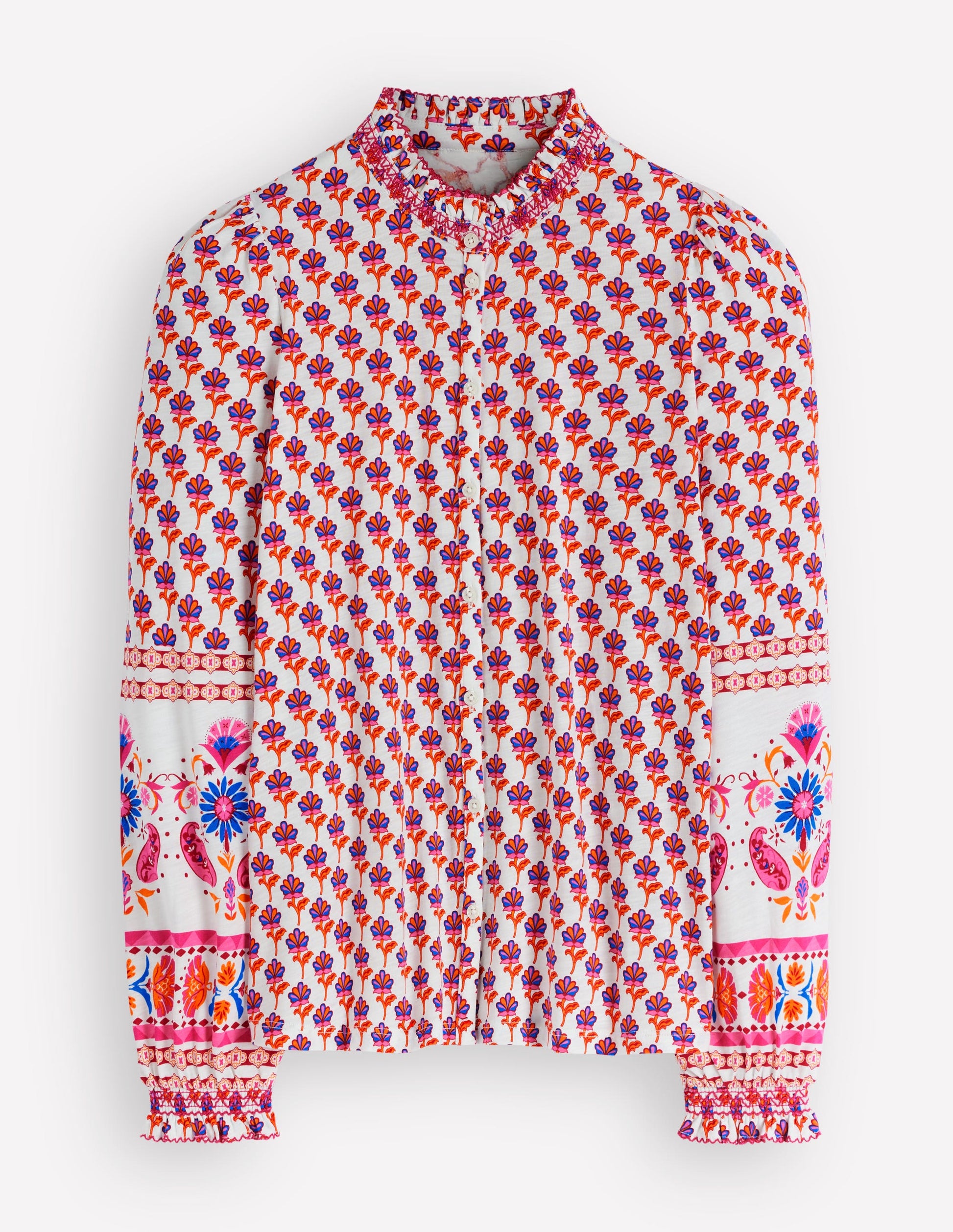 Effie Smocked Detail Shirt-Multi, Meadow Stamp Placement-6