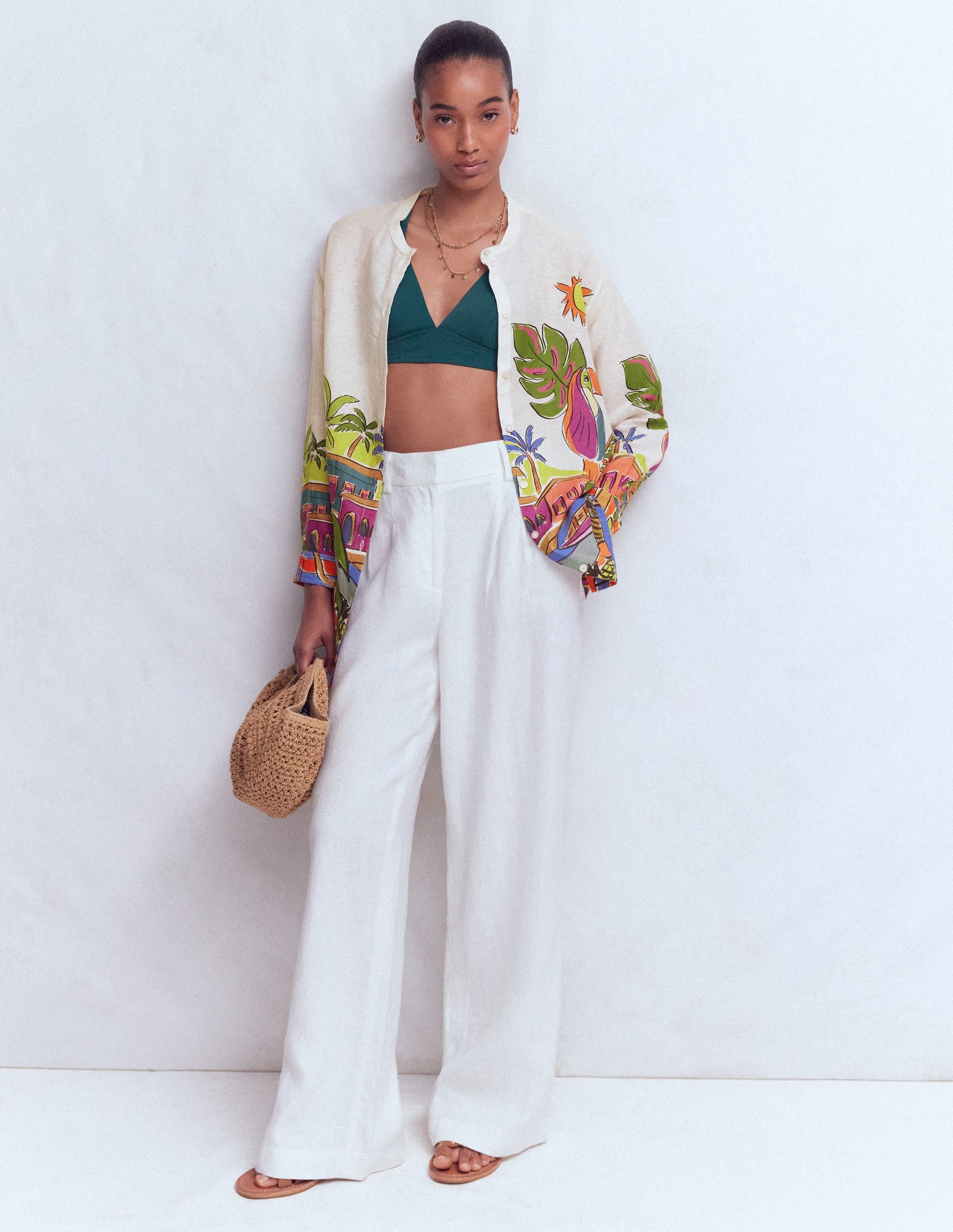 Longline Linen Shirt-Multi, Tropical Village - Image 5