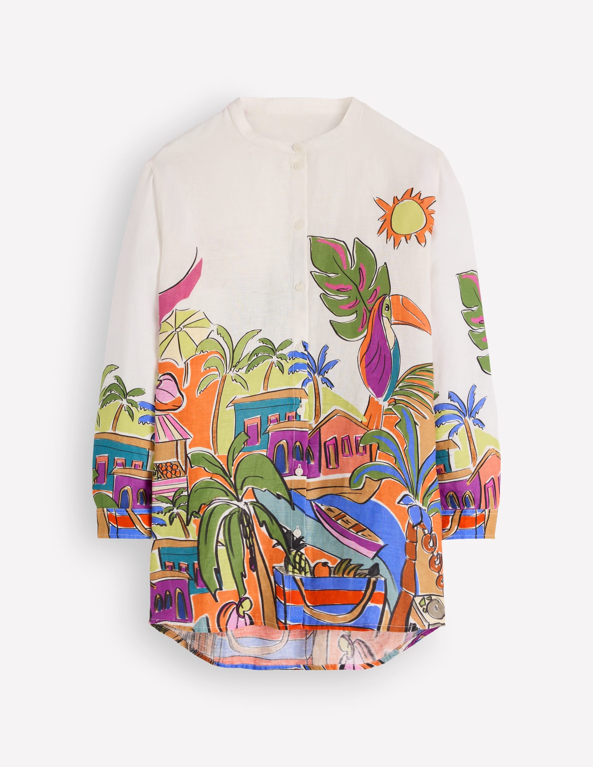 Longline Linen Shirt-Multi, Tropical Village - Image 6