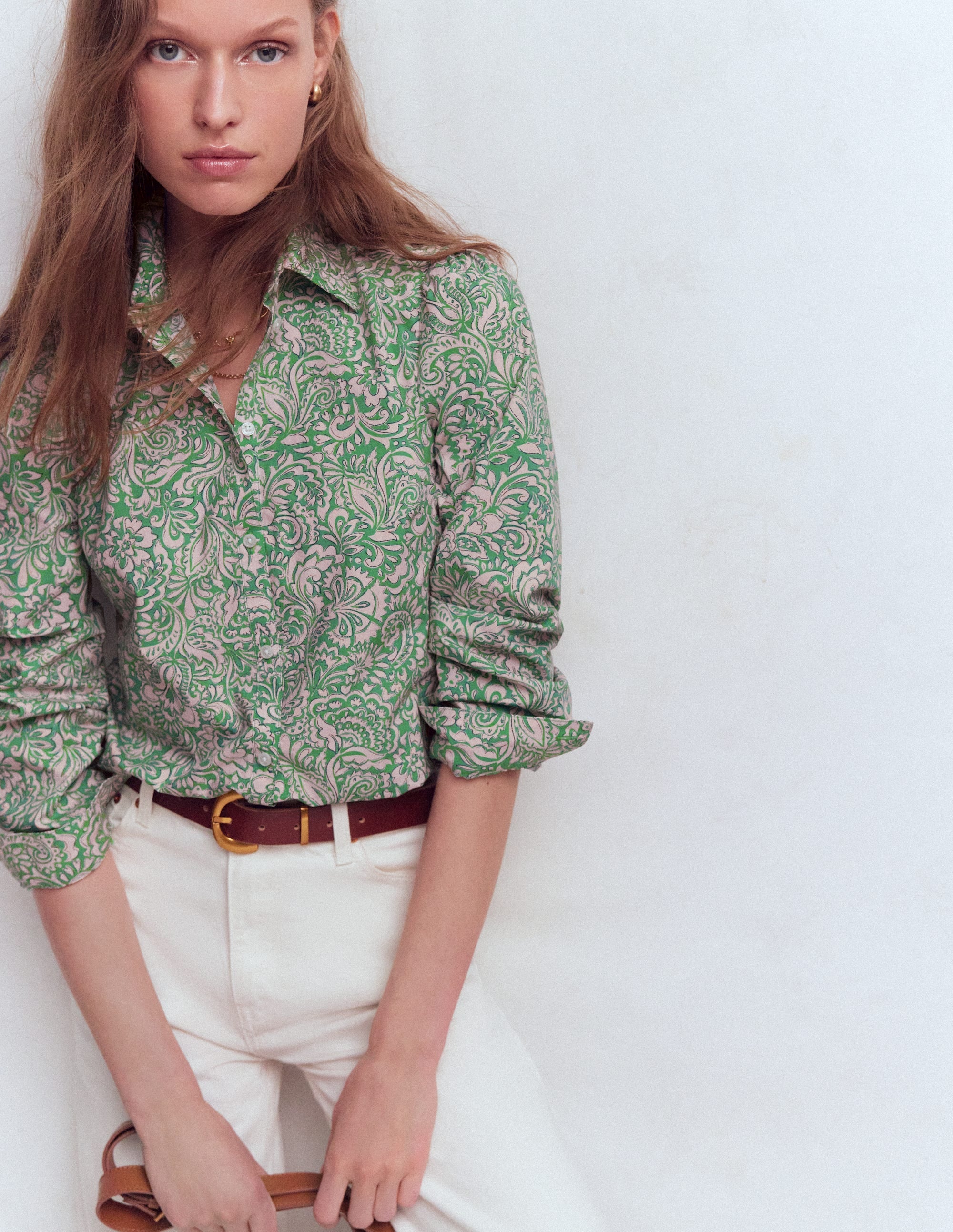 Cara Cotton Shirt-Aloe Green, Elaborate Gardenia - Image 1