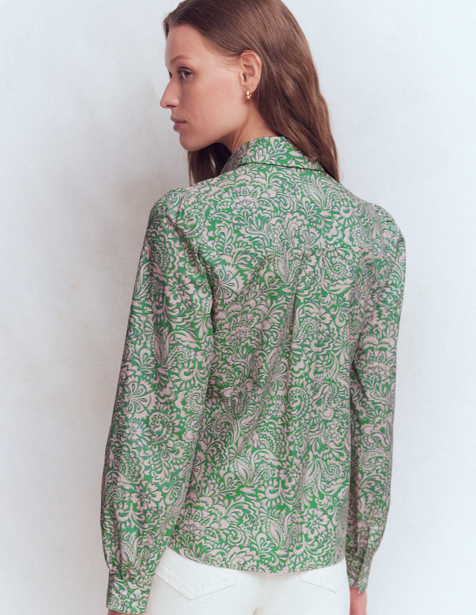 Cara Cotton Shirt-Aloe Green, Elaborate Gardenia-2