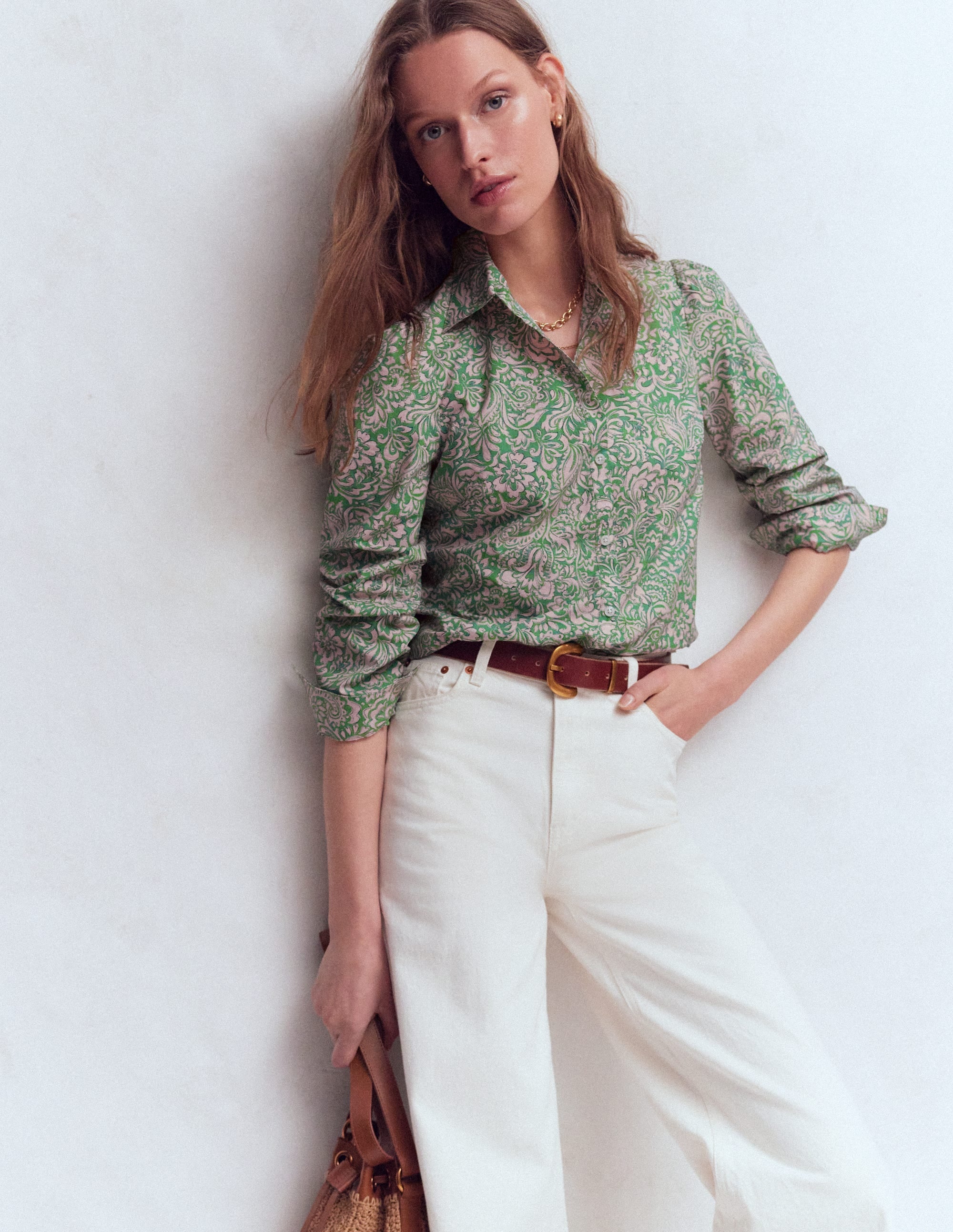 Cara Cotton Shirt-Aloe Green, Elaborate Gardenia - Image 3