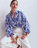 Puff Sleeve Linen Shirt-Sapphire Blue, Tigers Paradise
