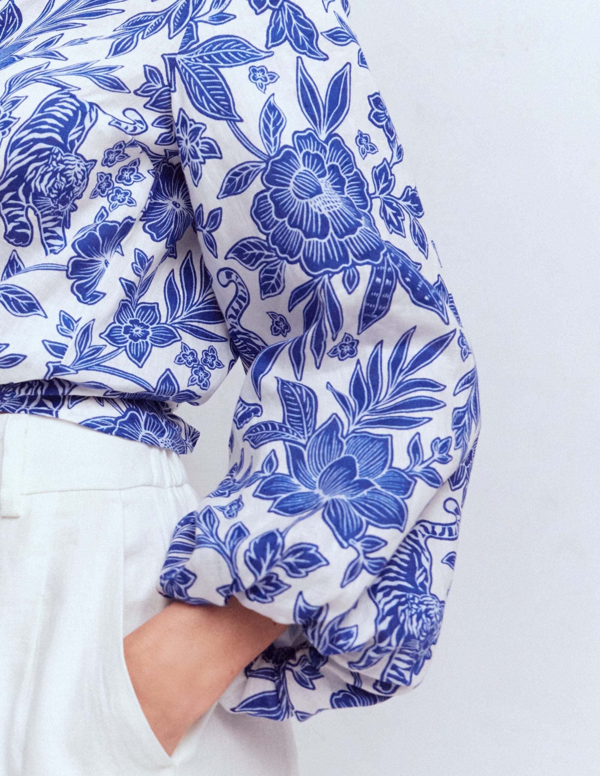 Puff Sleeve Linen Shirt - Sapphire Blue, Tigers Paradise | Boden USA