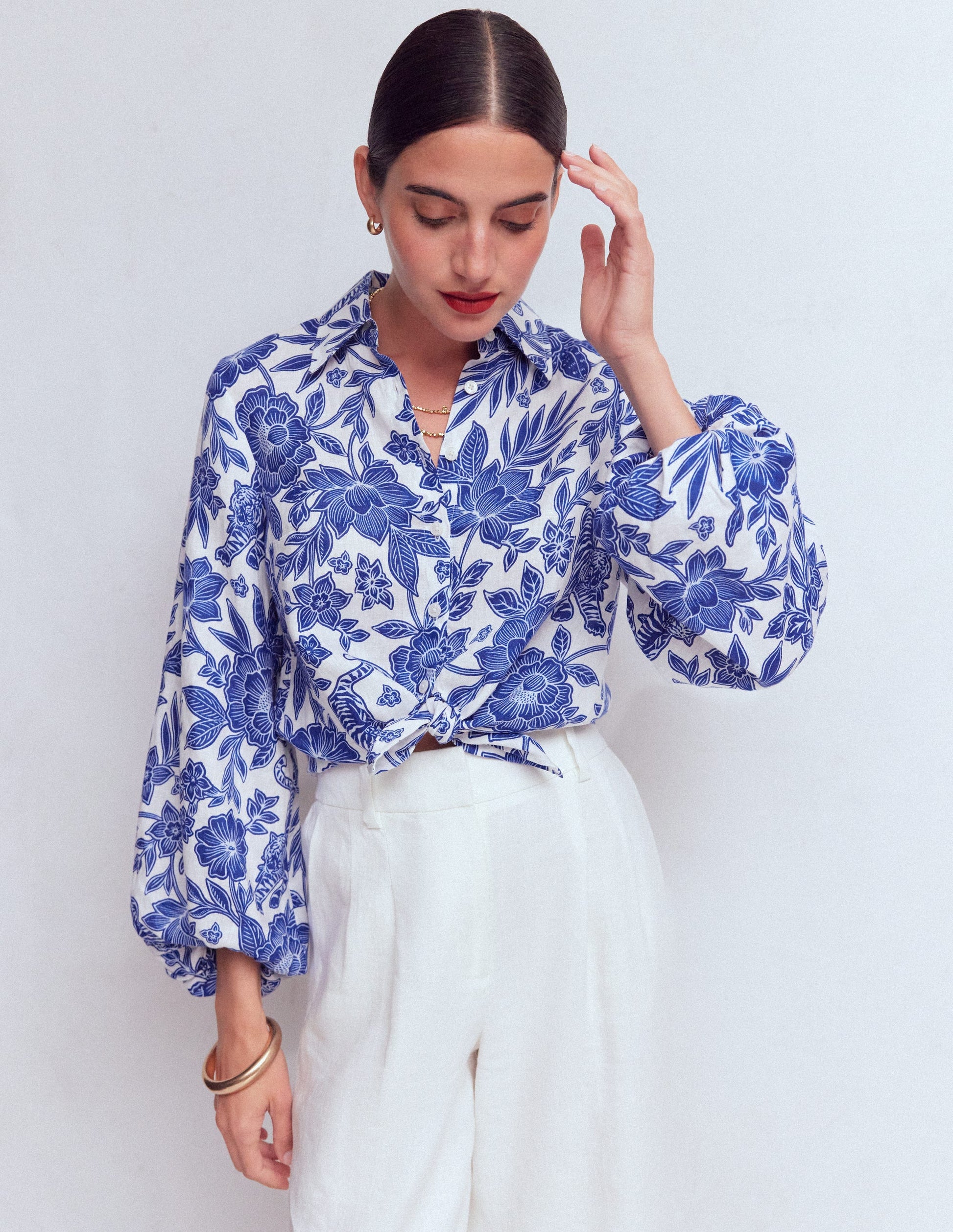 Puff Sleeve Linen Shirt-Sapphire Blue, Tigers Paradise | Boden USA