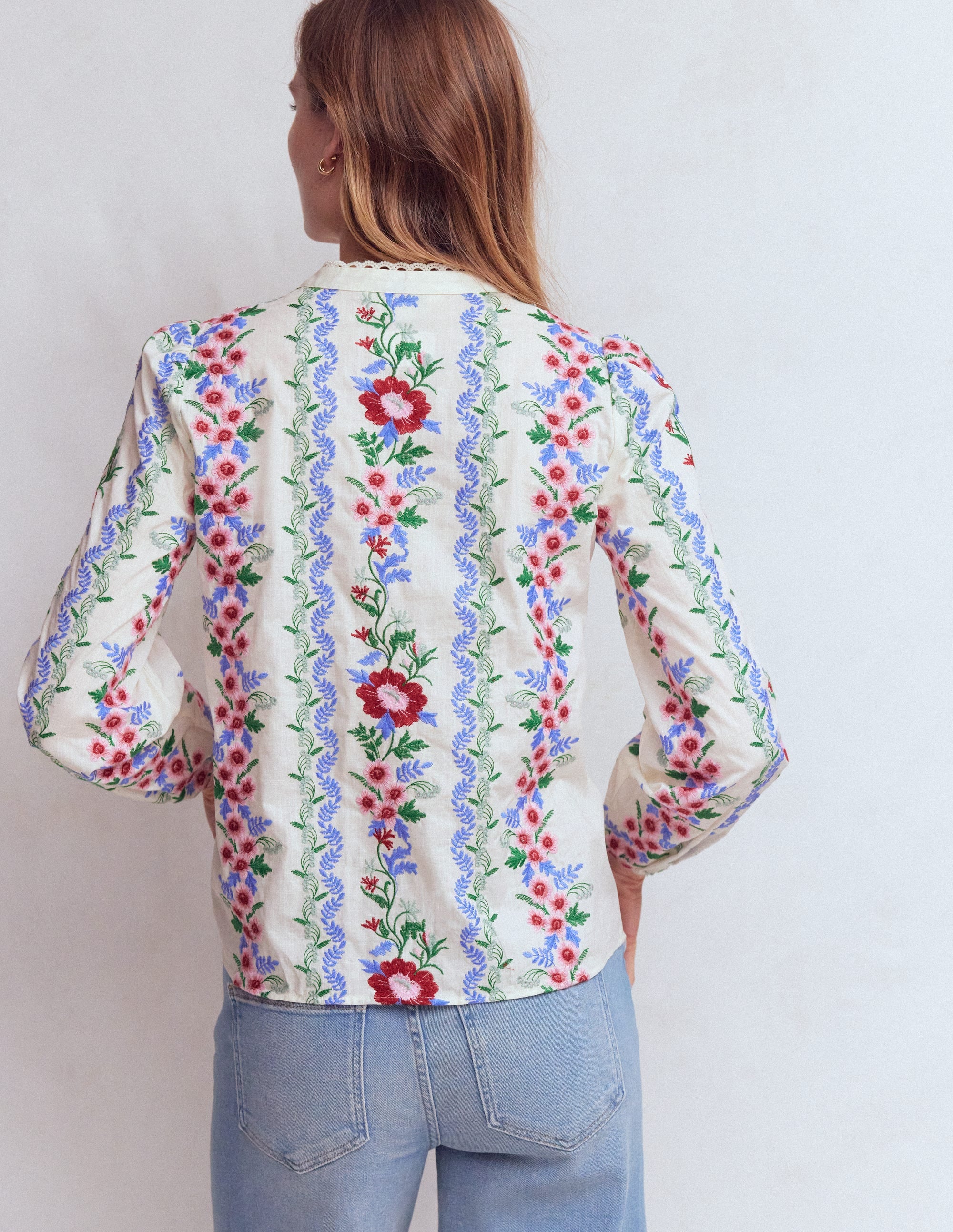 Embroidered Notch Neck Top - Floral Embroidery | Boden USA