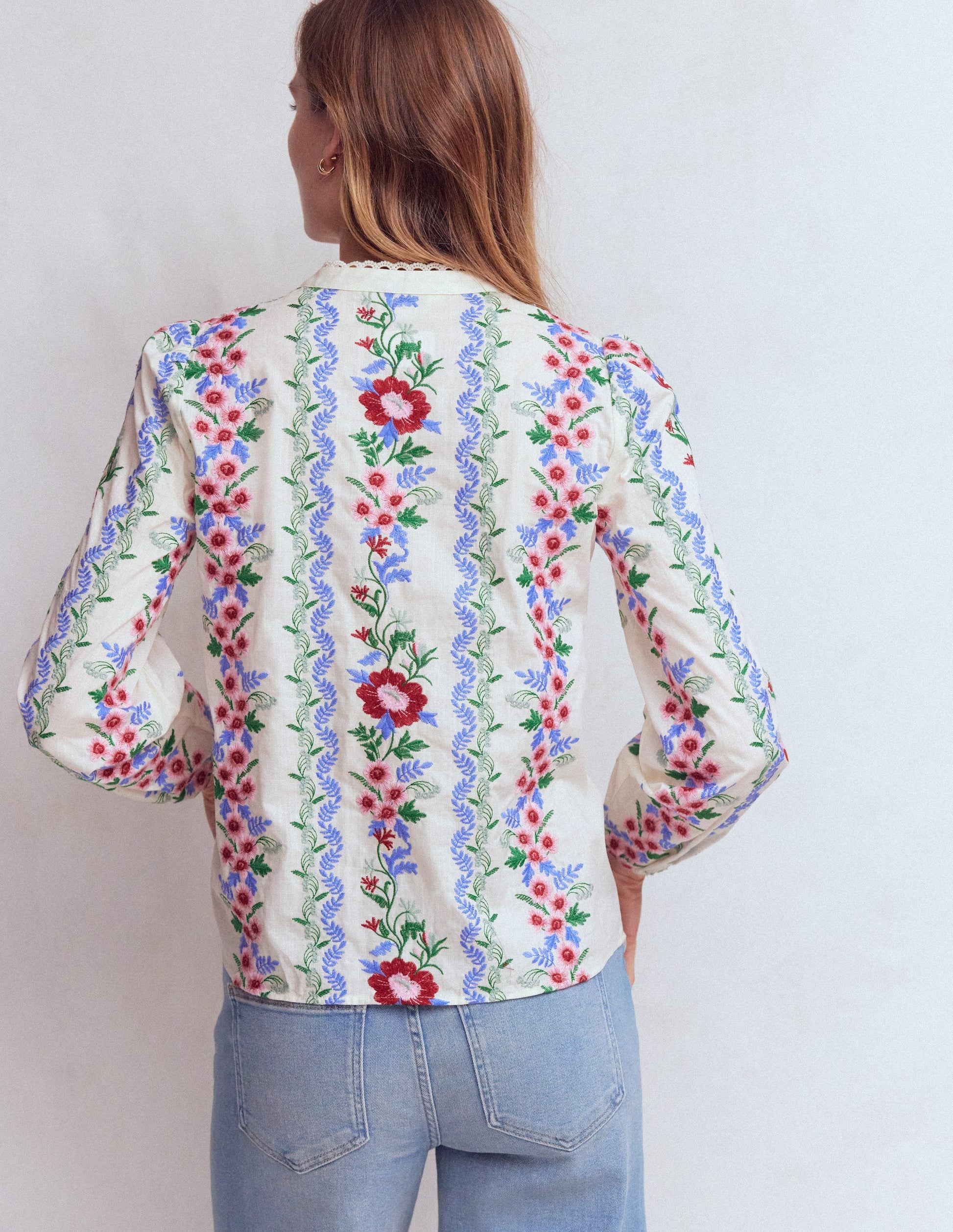 Embroidered Notch Neck Top-Floral Embroidery-4