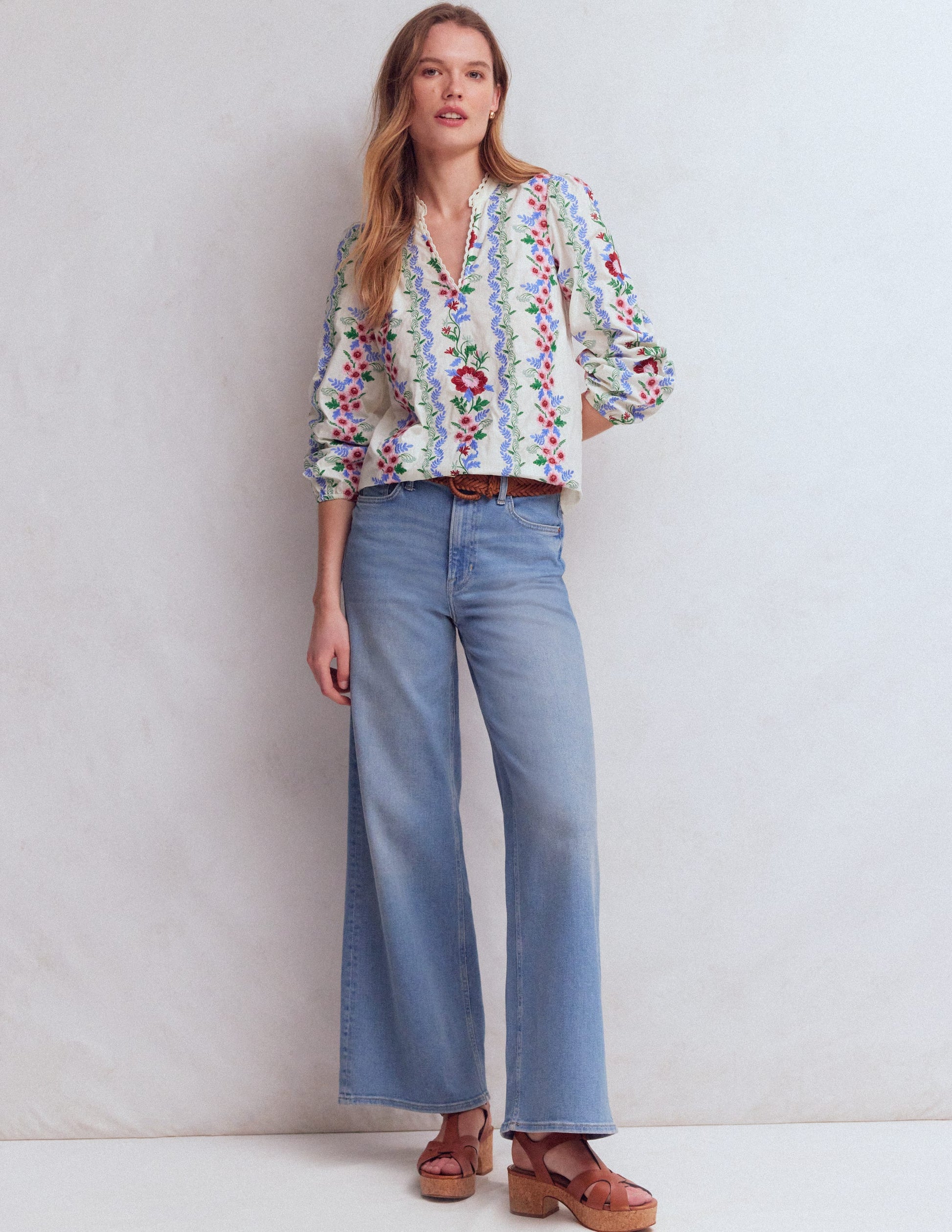 Embroidered Notch Neck Top-Floral Embroidery | Boden USA
