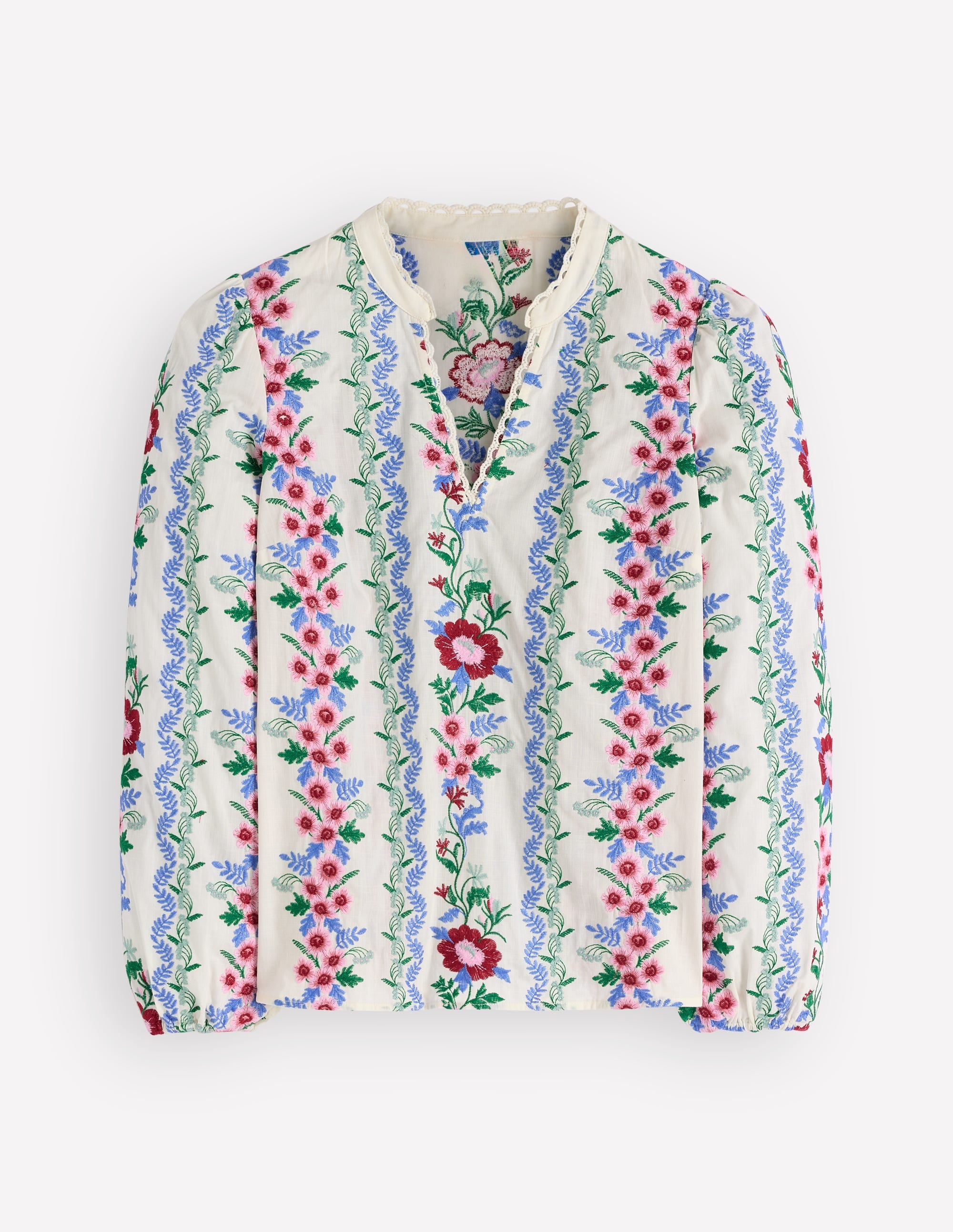 Embroidered Notch Neck Top-Floral Embroidery - Image 8