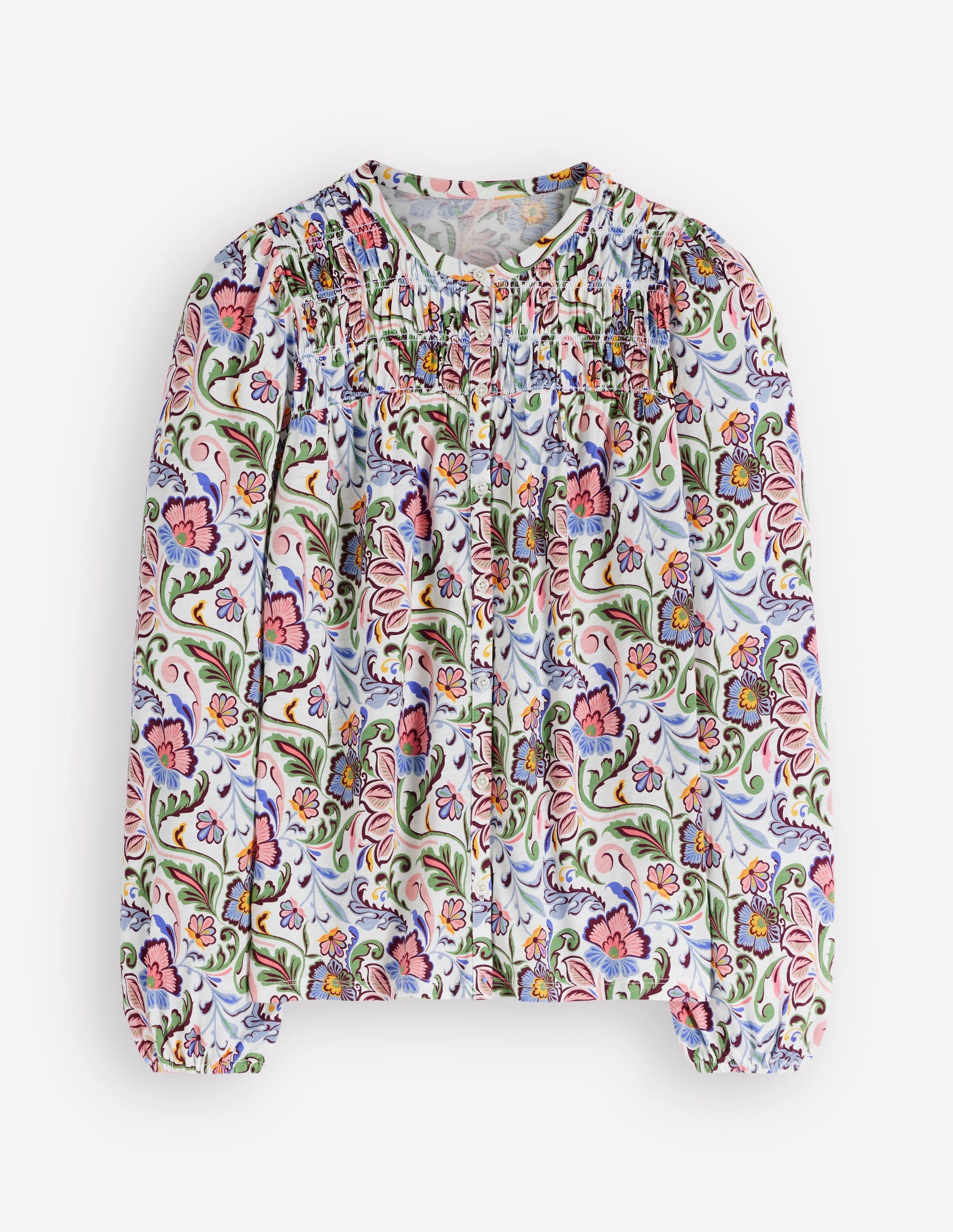 Mya Smocked Jersey Shirt-Multi, Flourishing Meadow-5