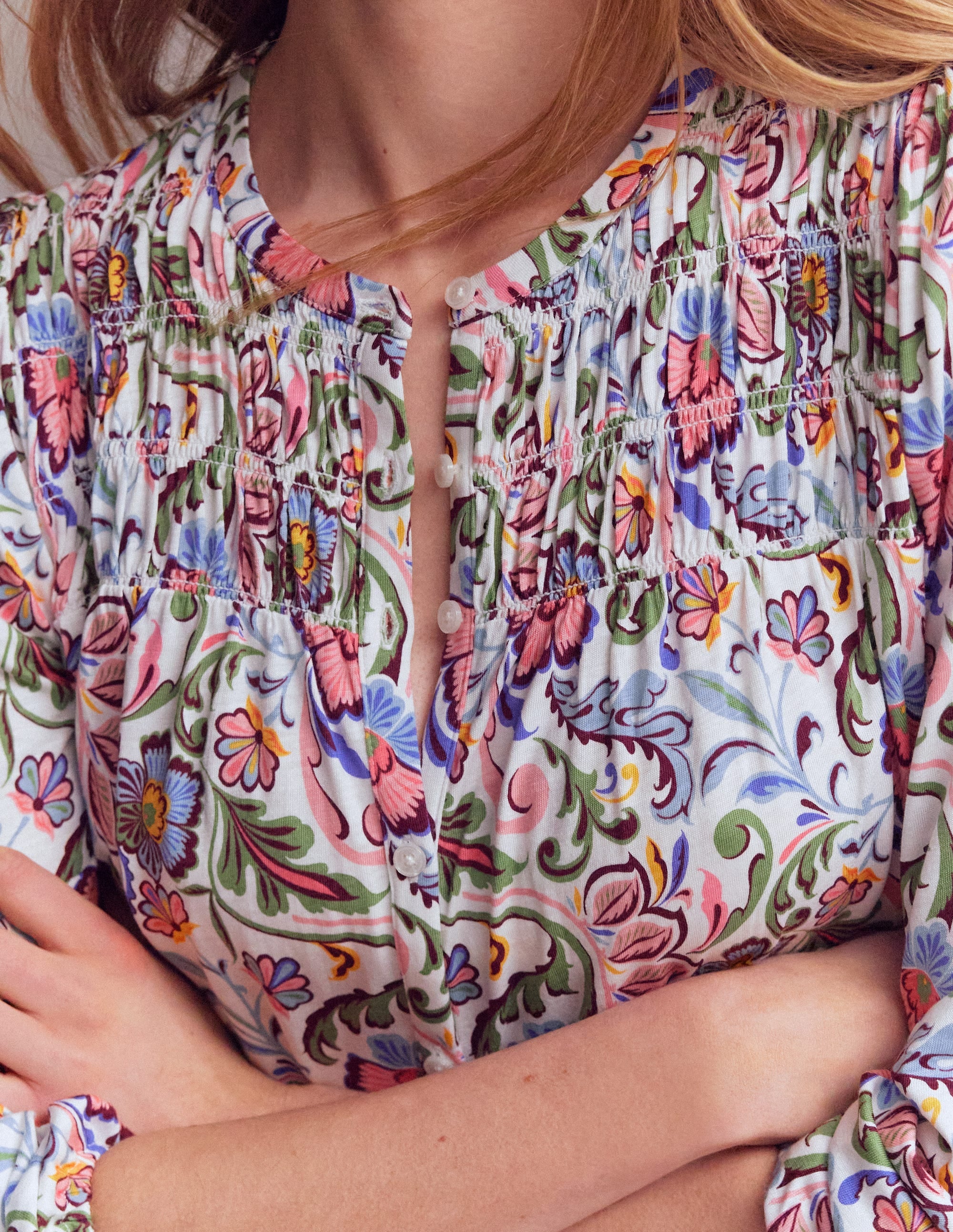 Mya Smocked Jersey Shirt-Multi, Flourishing Meadow - Image 2