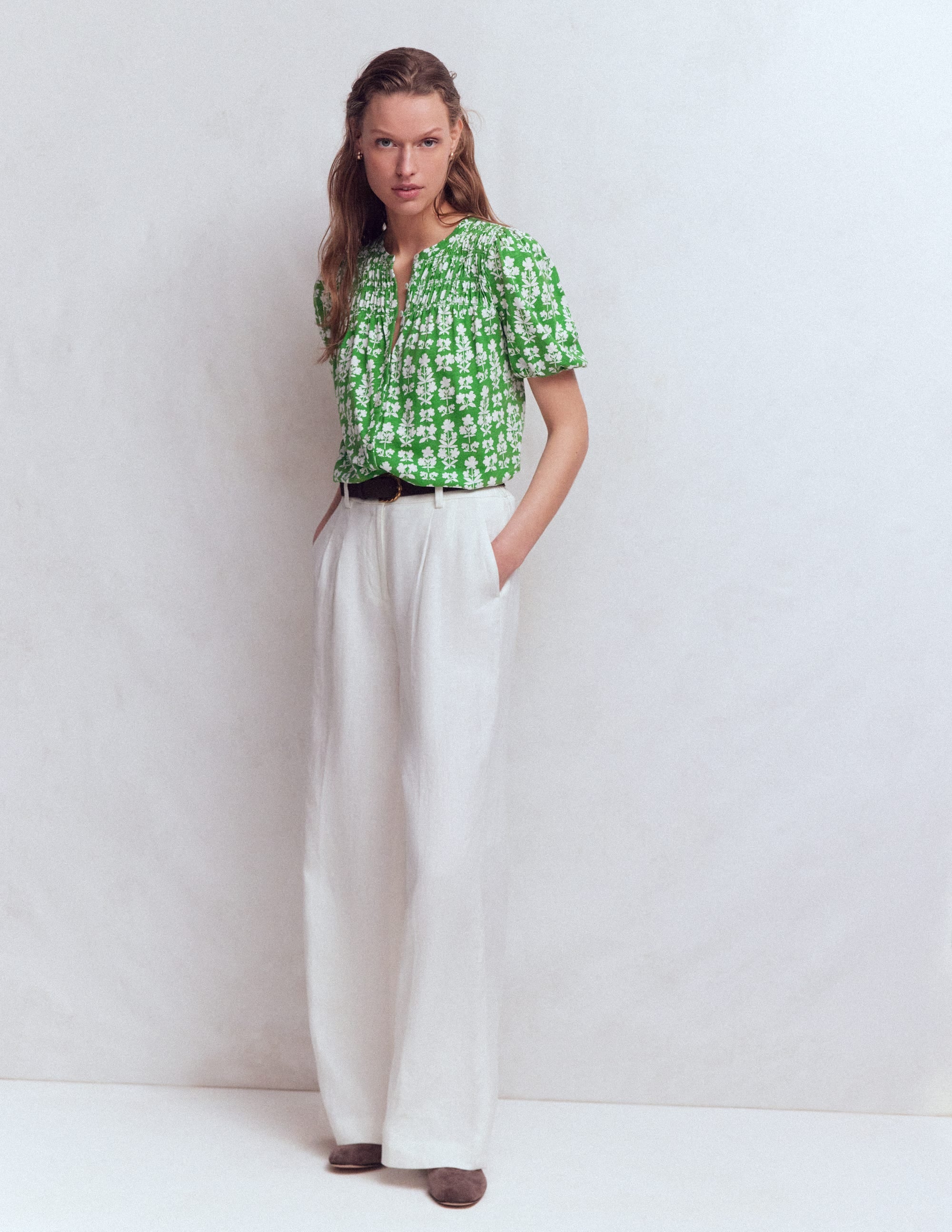 Mya Short Sleeve Smocked Shirt-Mint Green, Blossom grove - Image 4