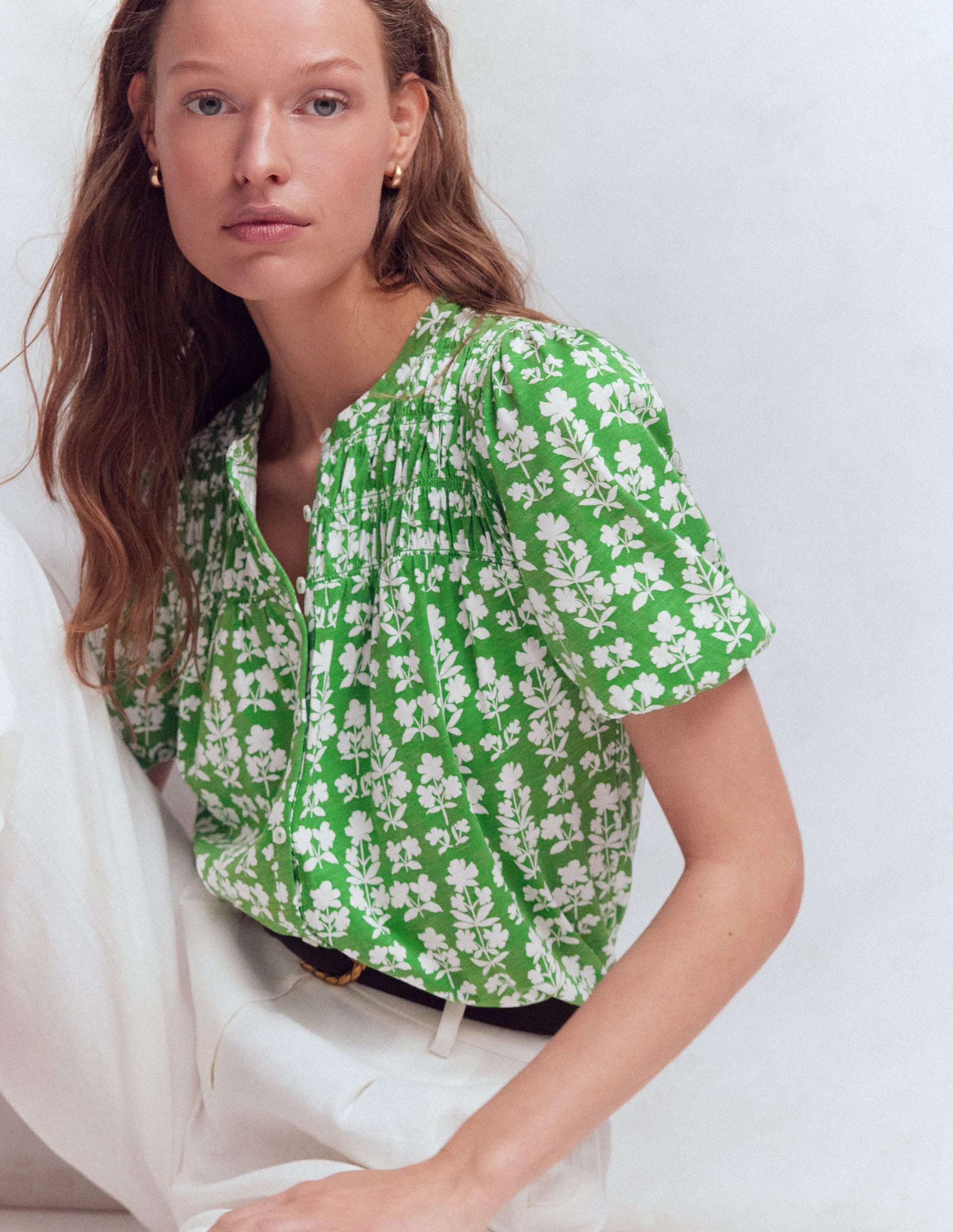 Mya Short Sleeve Smocked Shirt-Mint Green, Blossom grove - Image 5