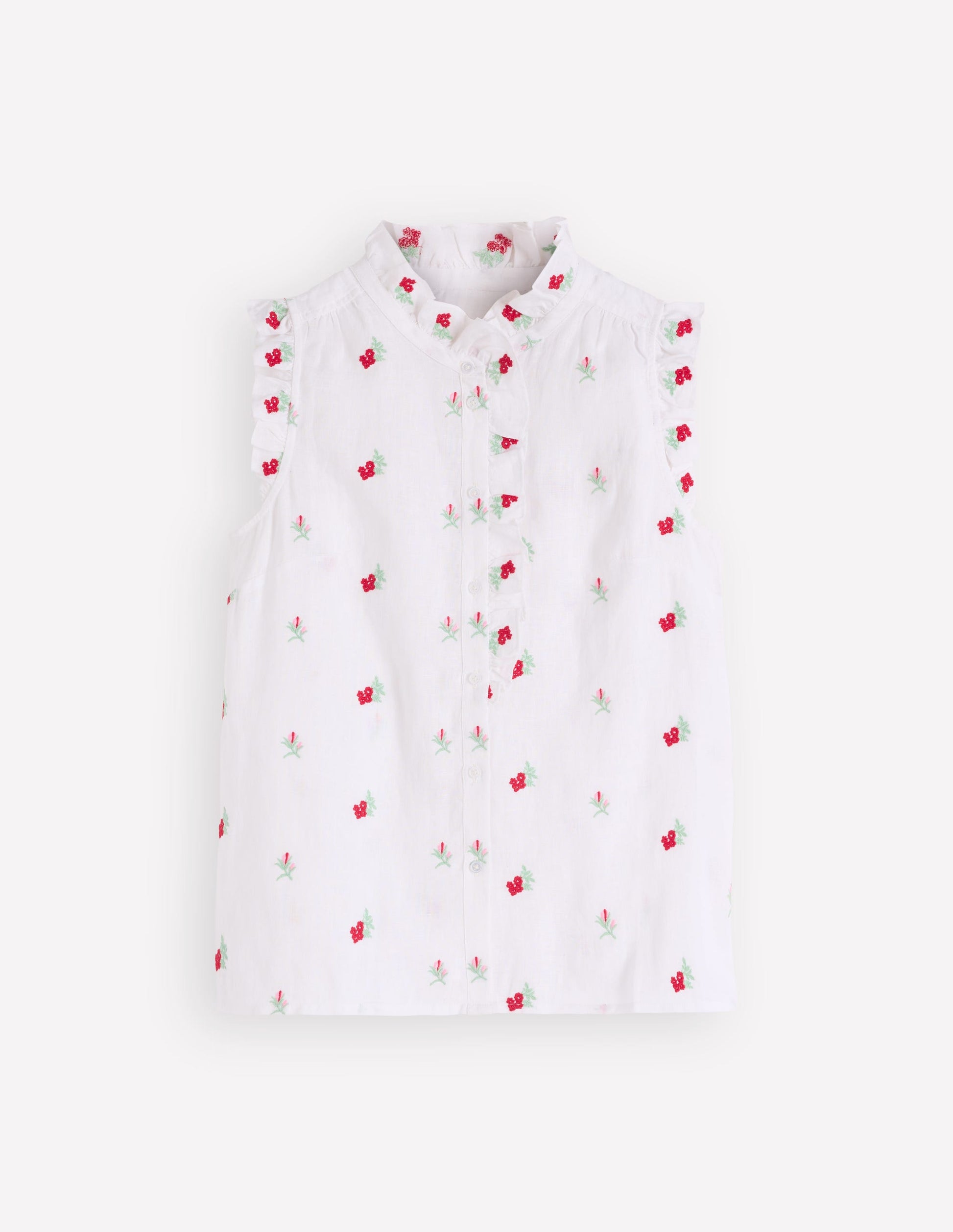 Isabel Sleeveless Linen Top-Floral Embroidery-6