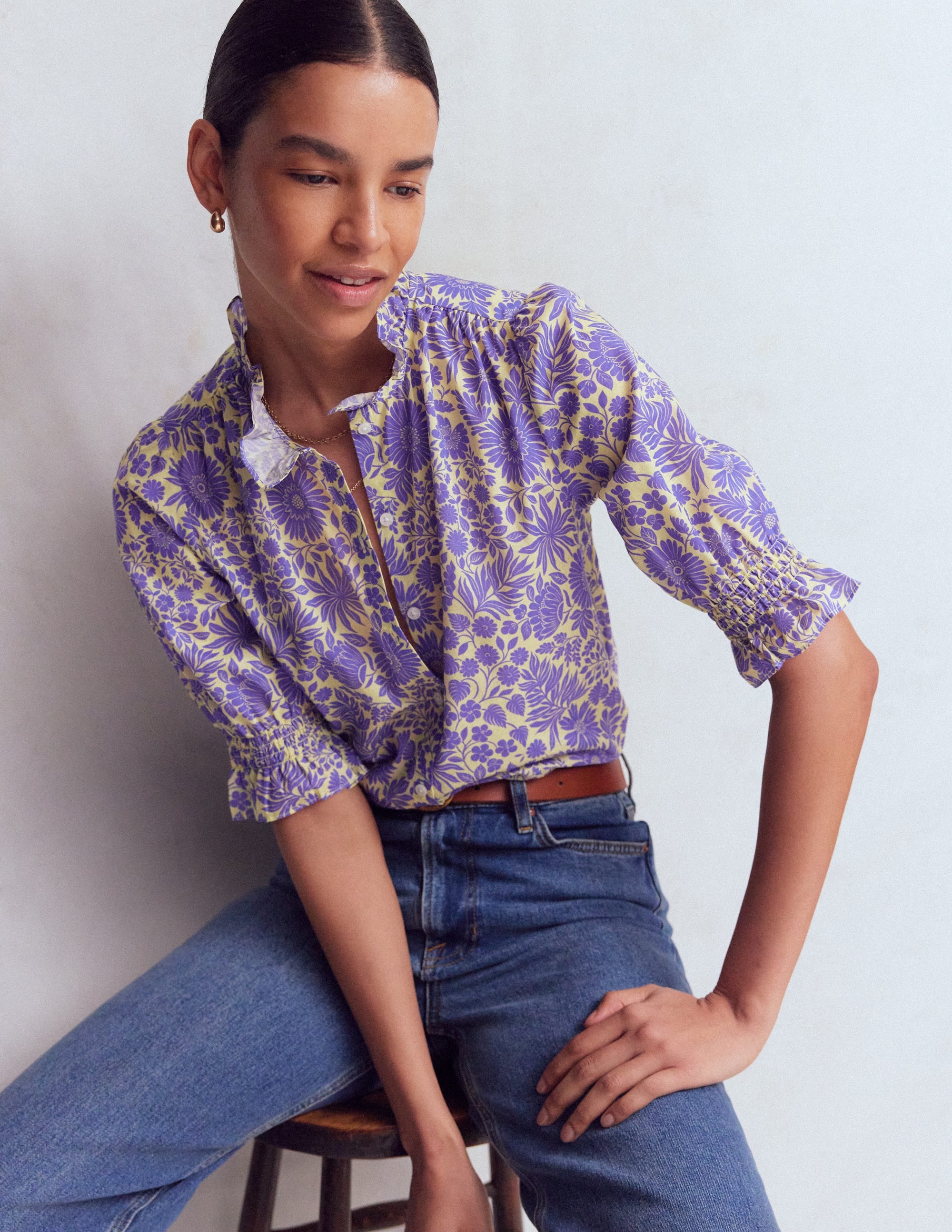 Heather Smocked Sleeve Top-Han Purple, Flowerbed Bloom - Image 1