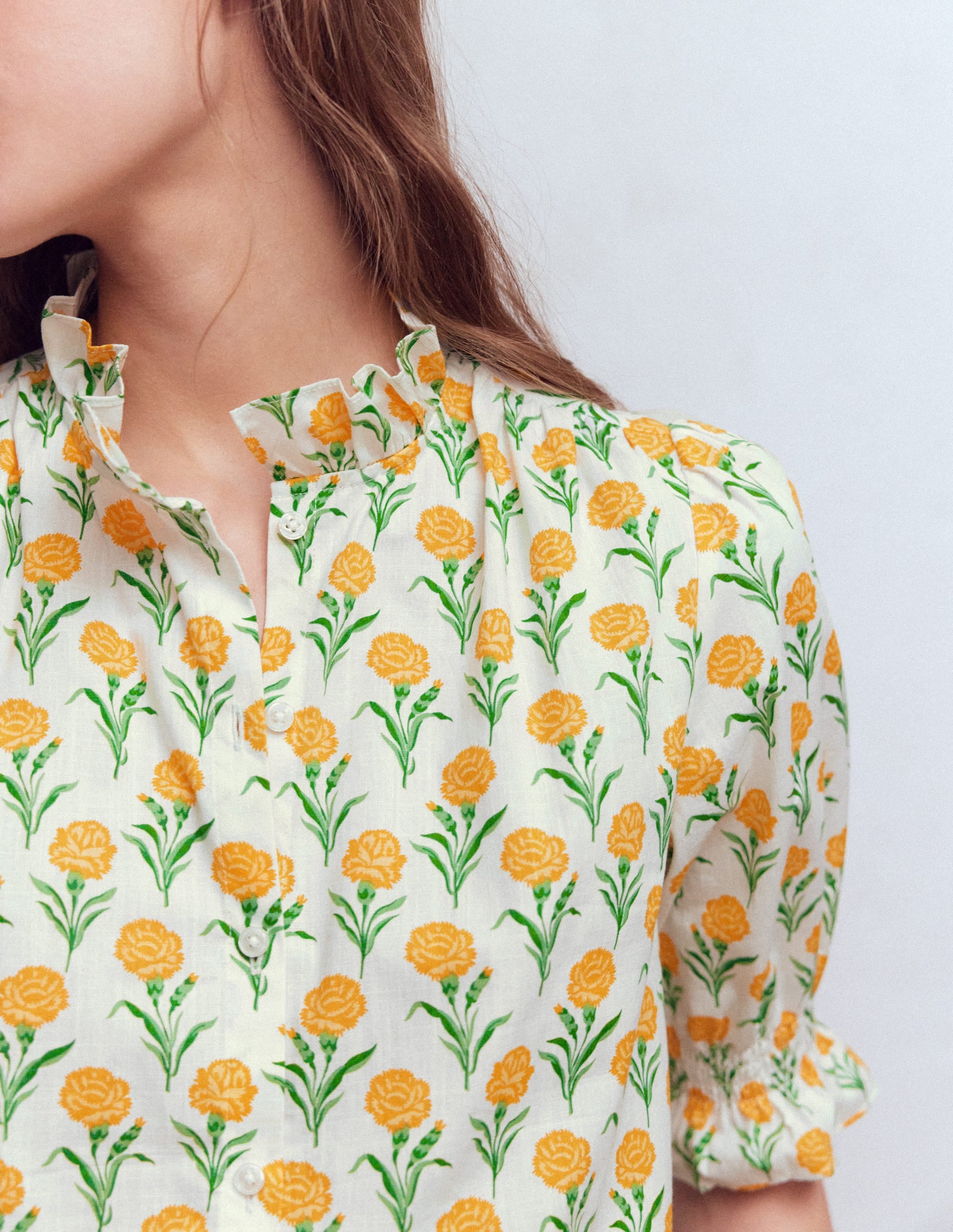 Heather Smocked Sleeve Top-Marigold, Carnation Stems - Image 2