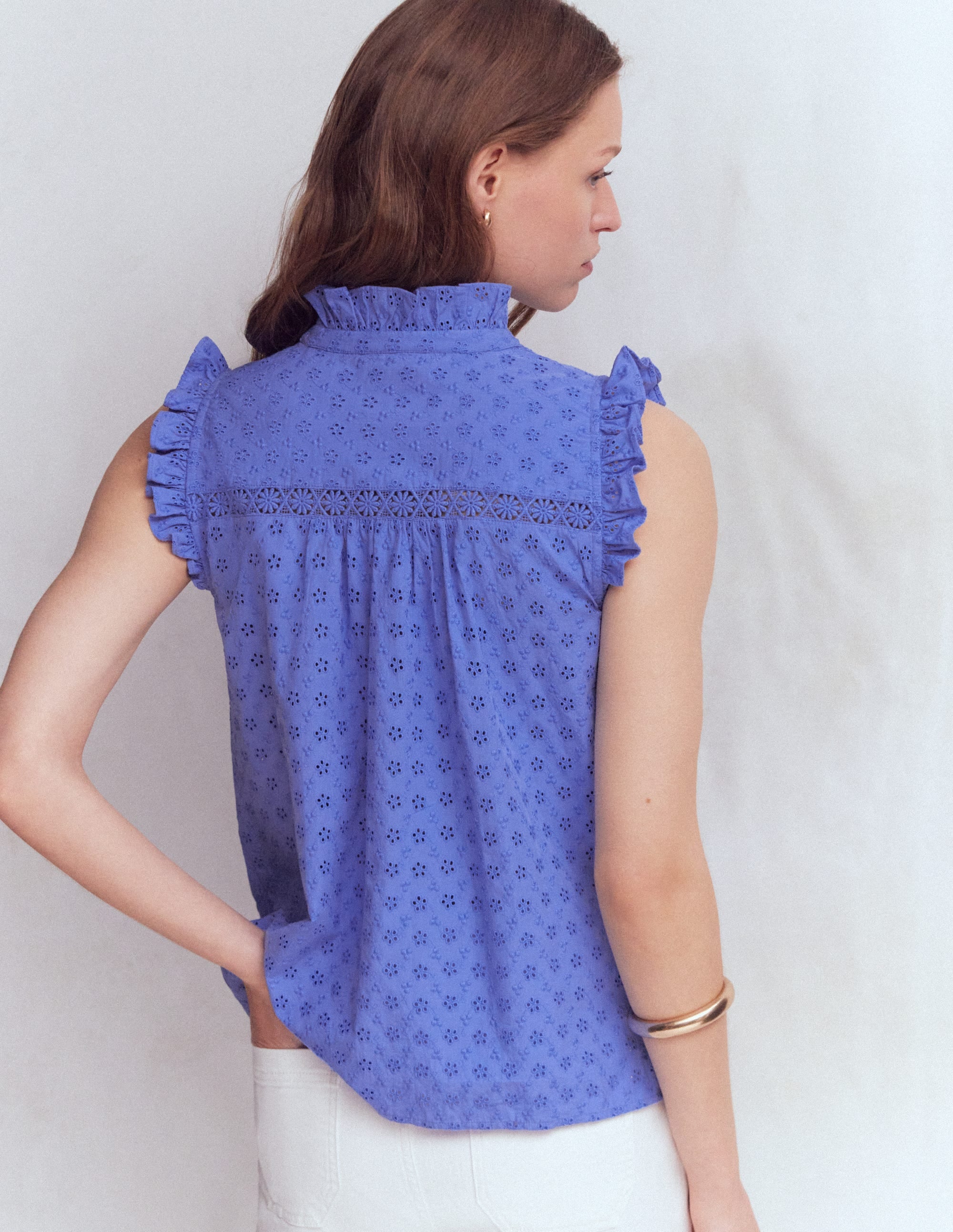 Isabel Sleeveless Broderie Top-Cornflower Blue - Image 3
