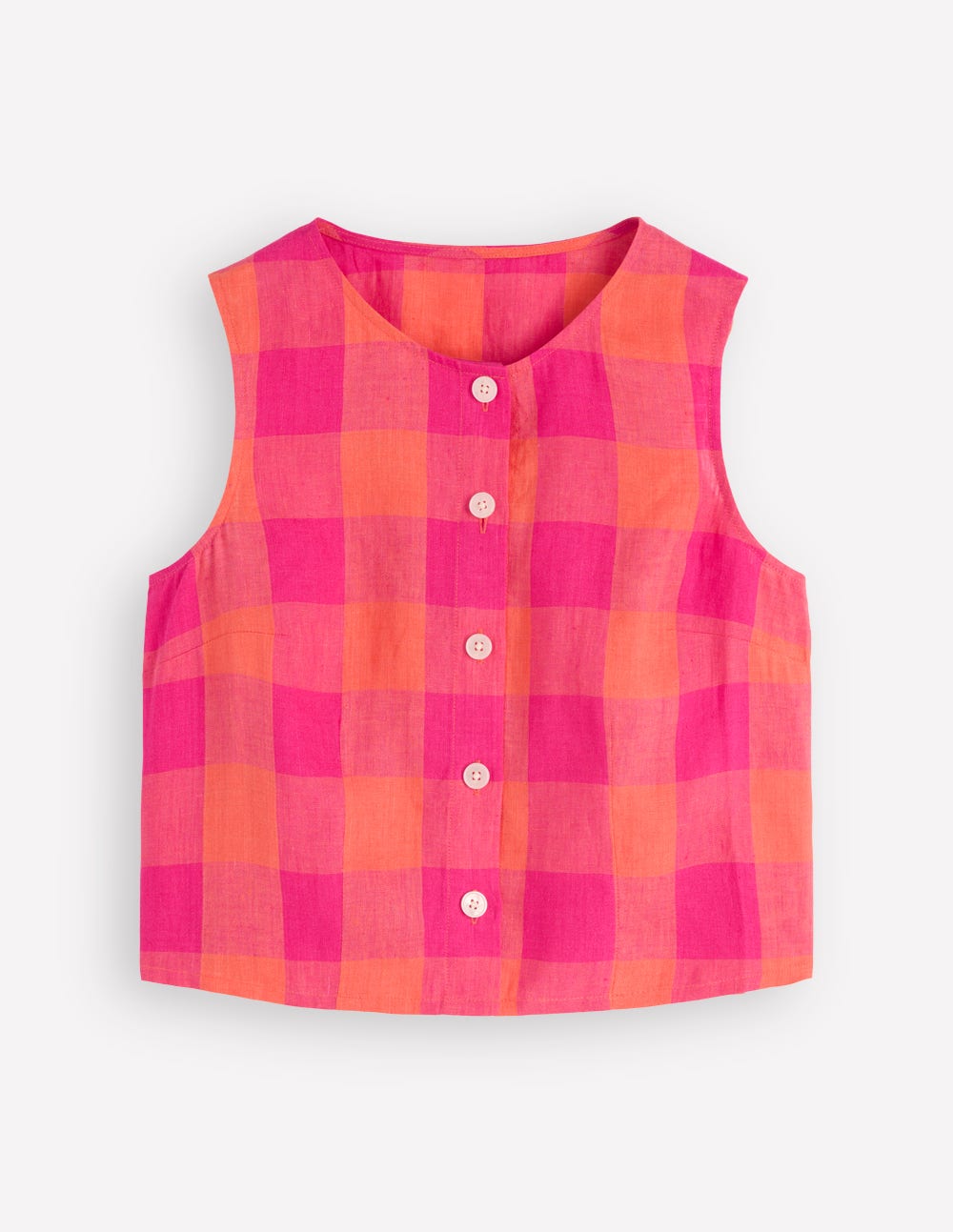 Andrea Linen Shell Top-Zesty Orange, Pink Gingham-7