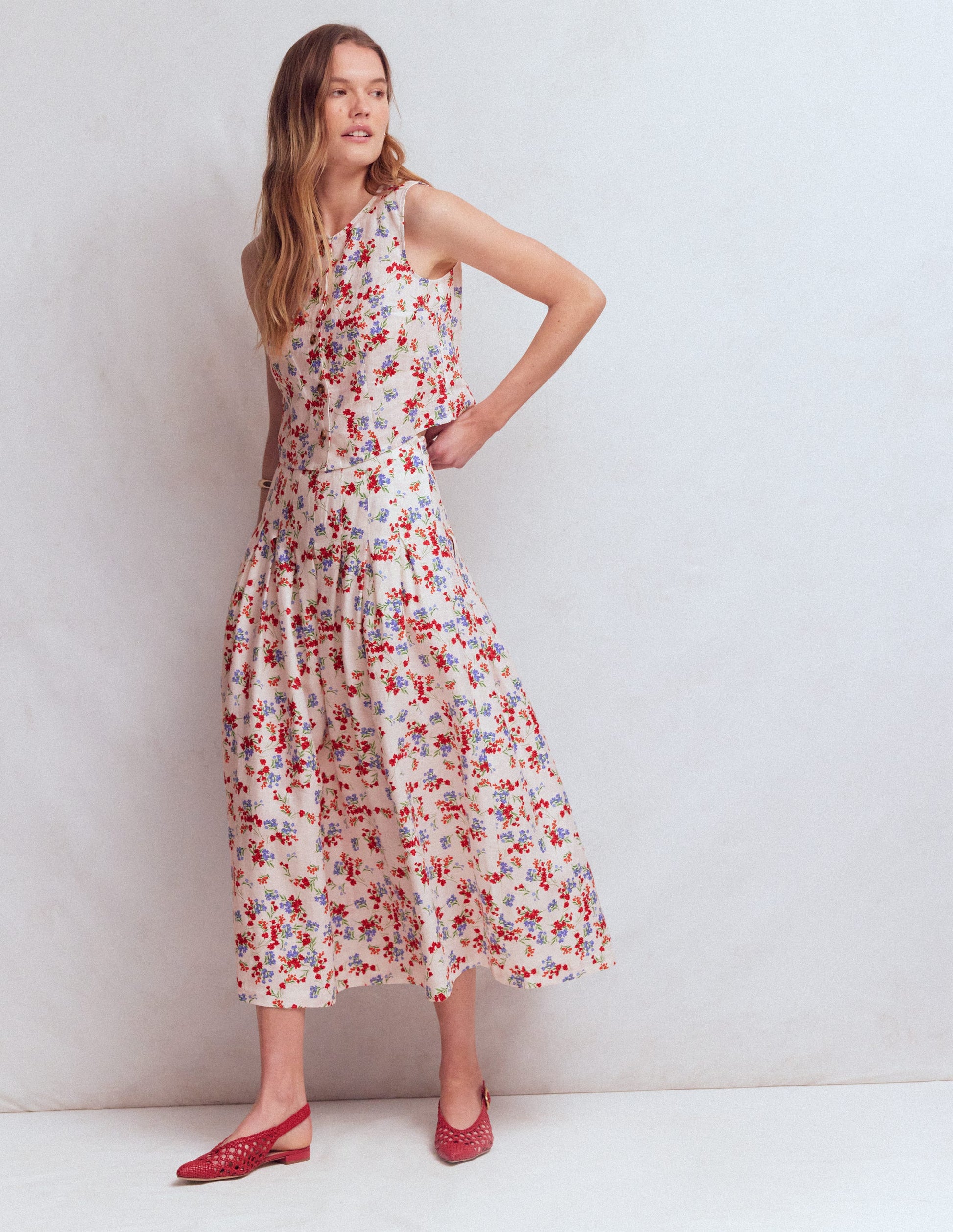 Andrea Linen Shell Top-Ivory, Bloom Scatter-5