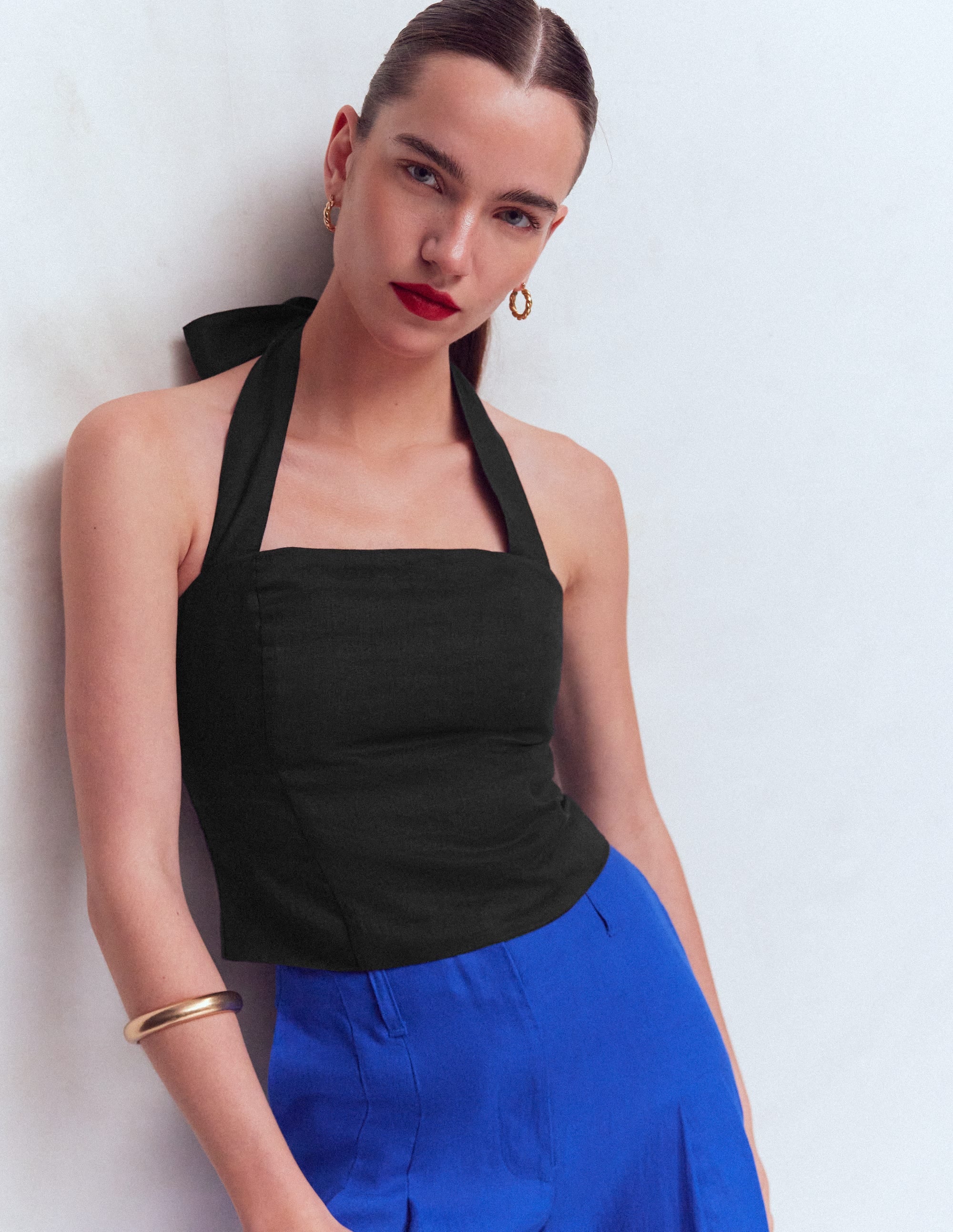 Halterneck Linen Top - Black | Boden USA