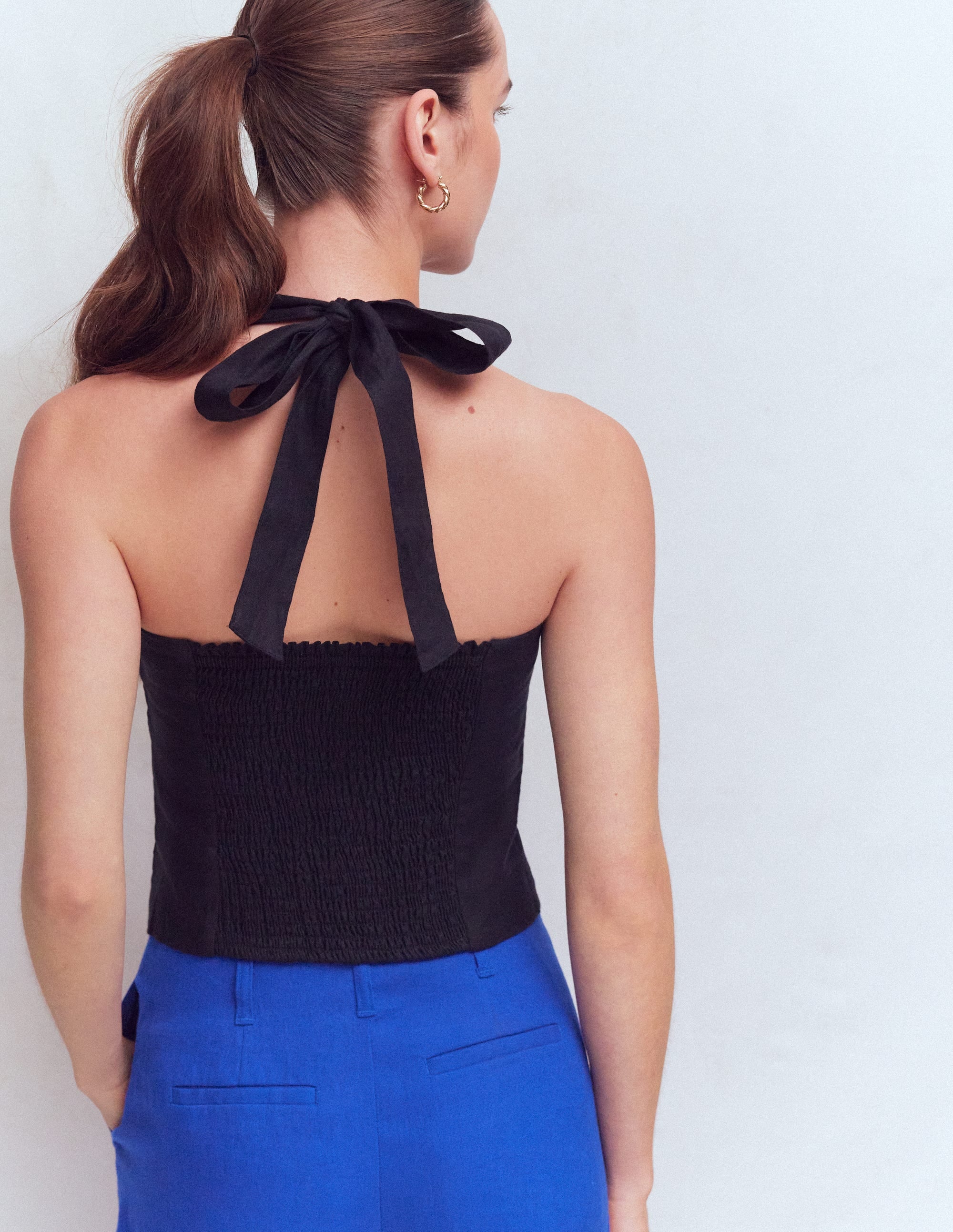Halterneck Linen Top - Black | Boden USA