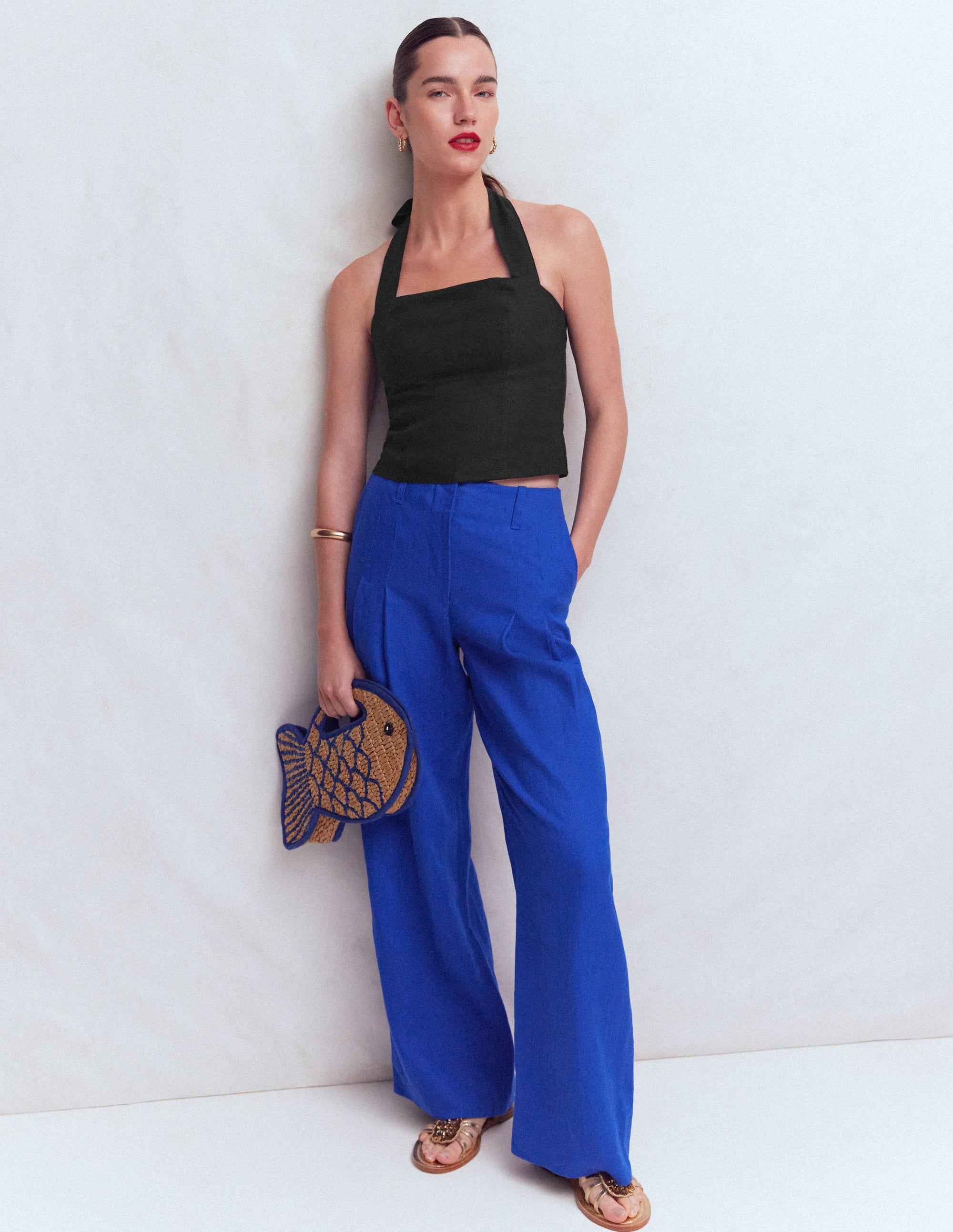 Halterneck Linen Top - Black | Boden USA