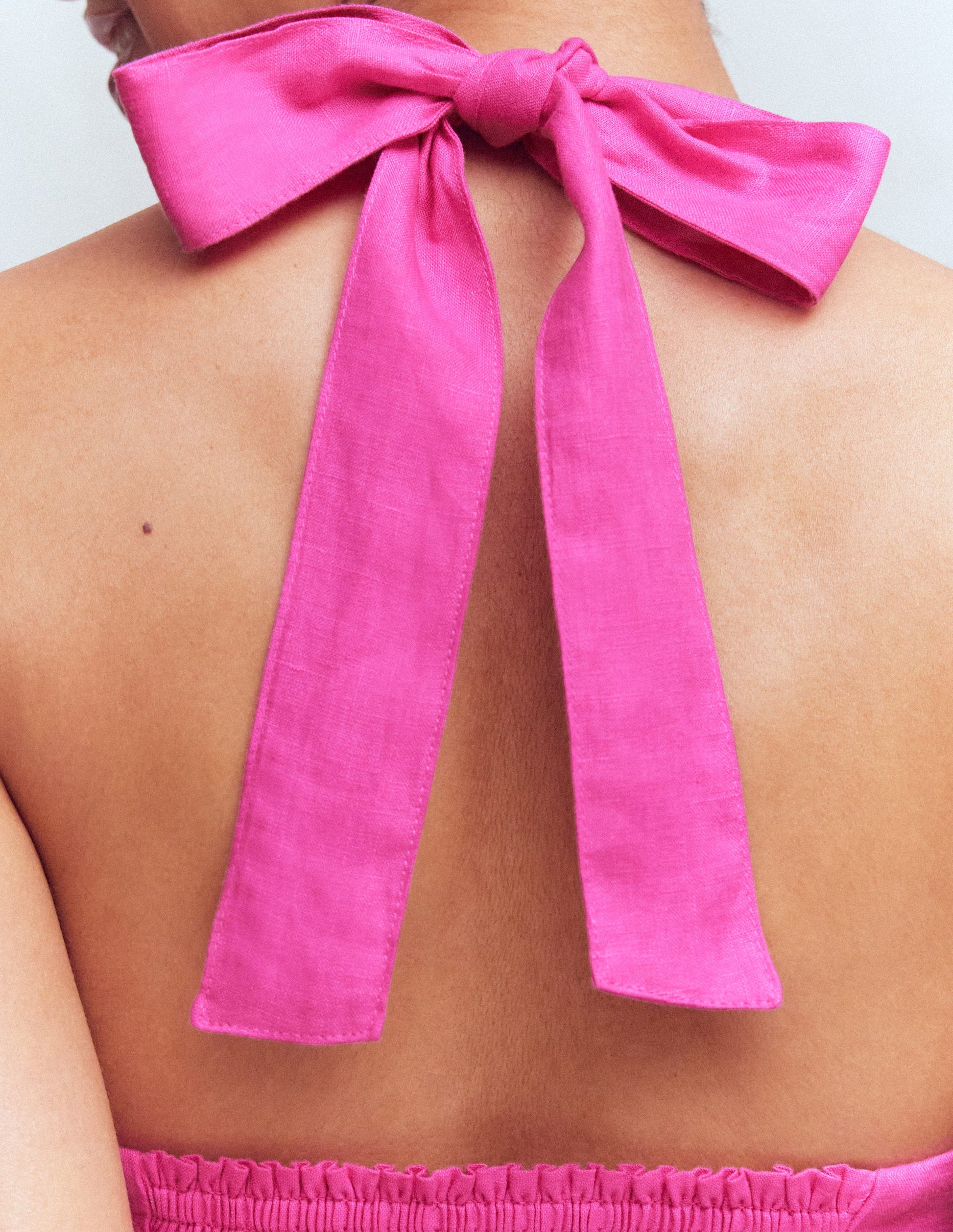 Halterneck Linen Top-Bright Pink-2