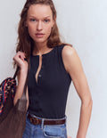 Evie Button Through Rib Vest-Navy