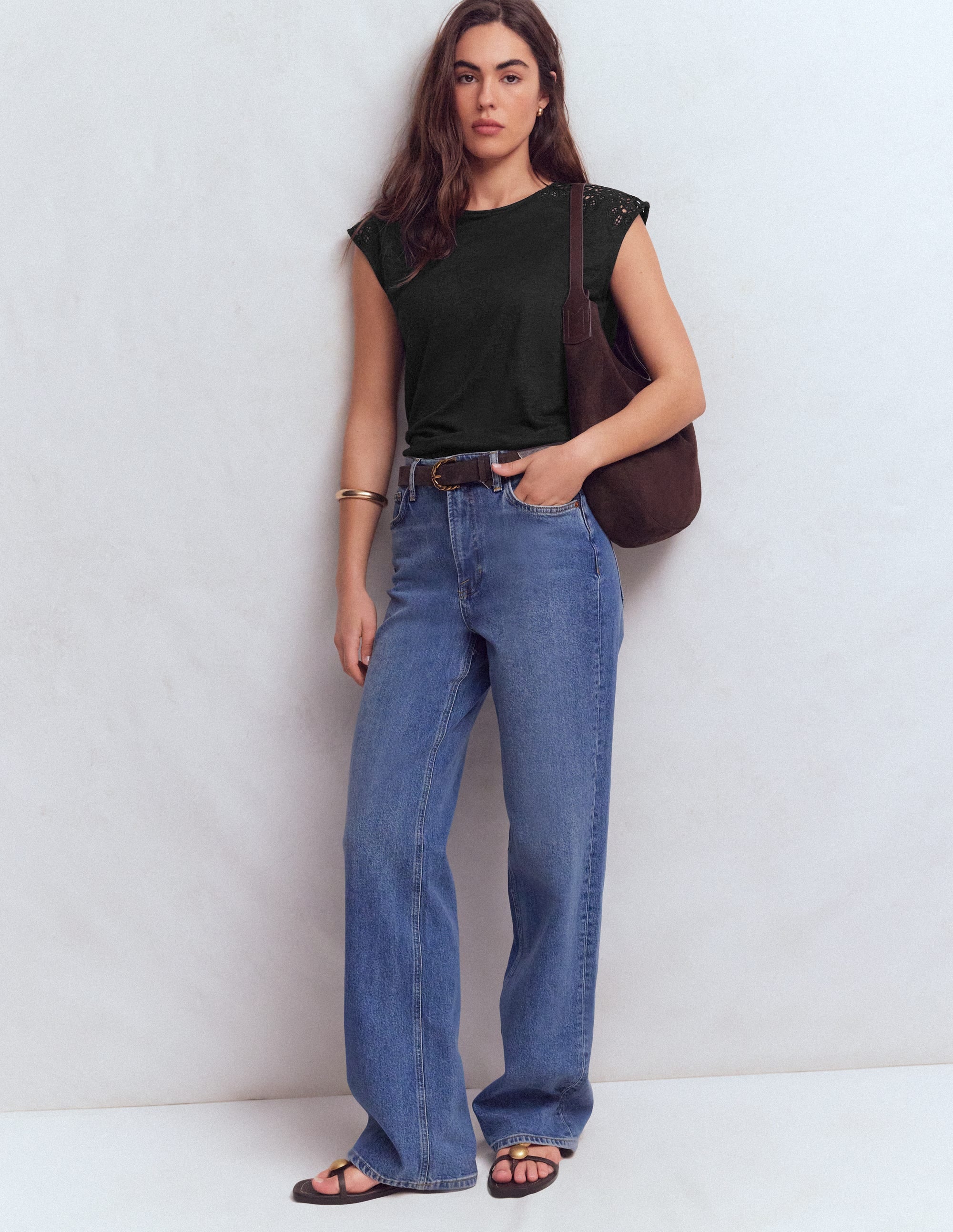 Tara Cutwork Linen Tee-Black - Image 4