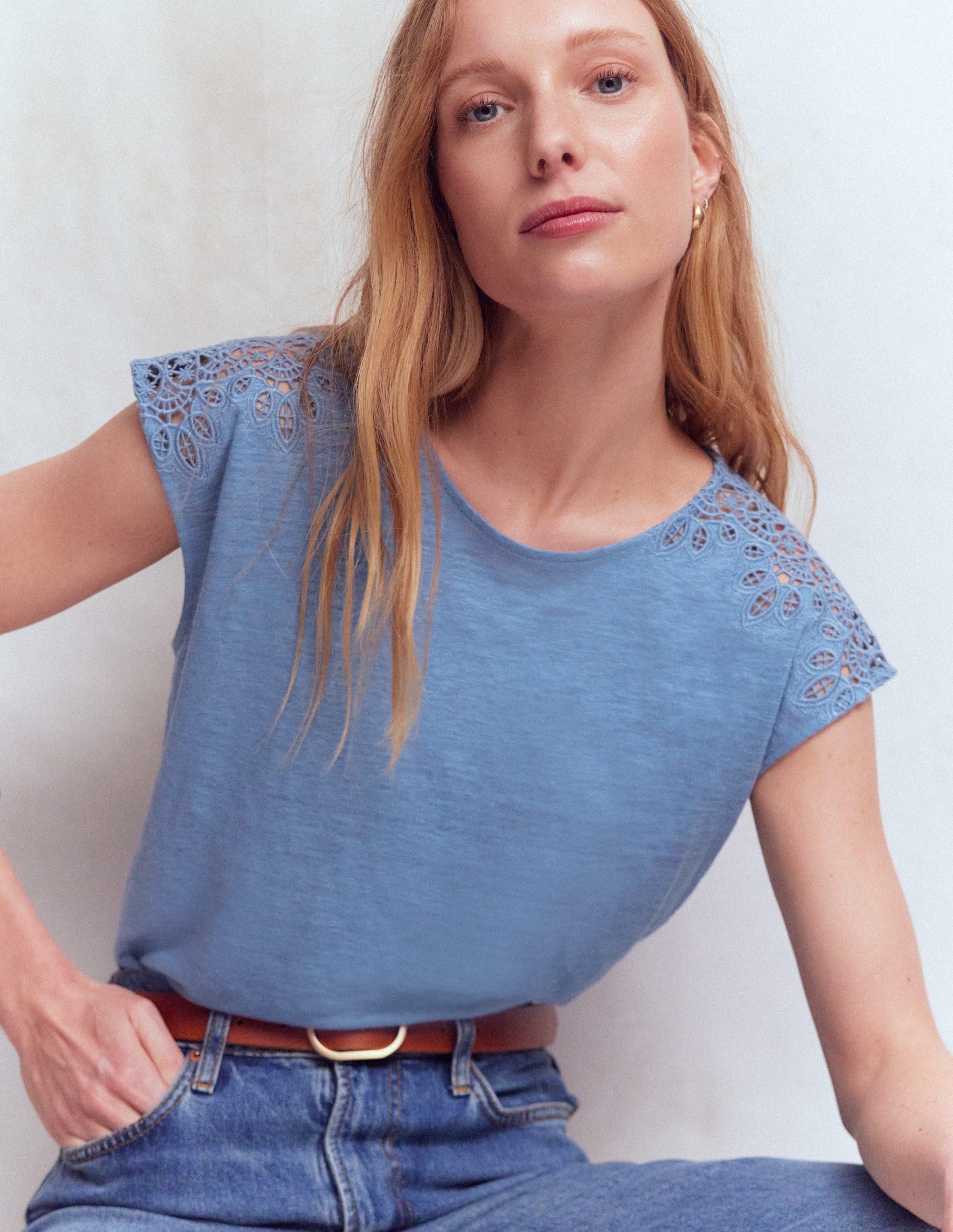 Tara Cutwork Linen Tee-Ashleigh Blue - Image 1